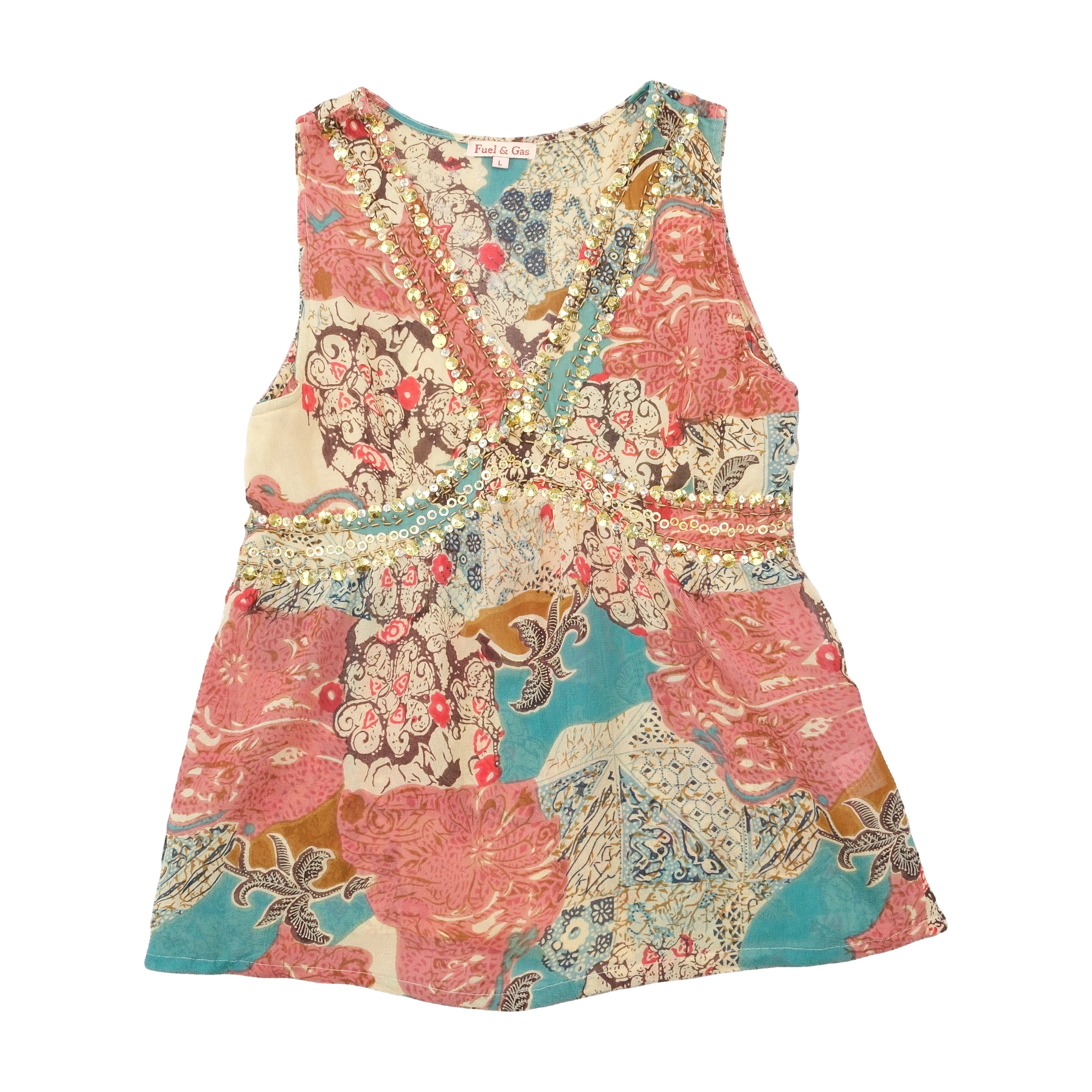 Fuel & Gas Sequined Patchwork Print Tank Top (Repriced)