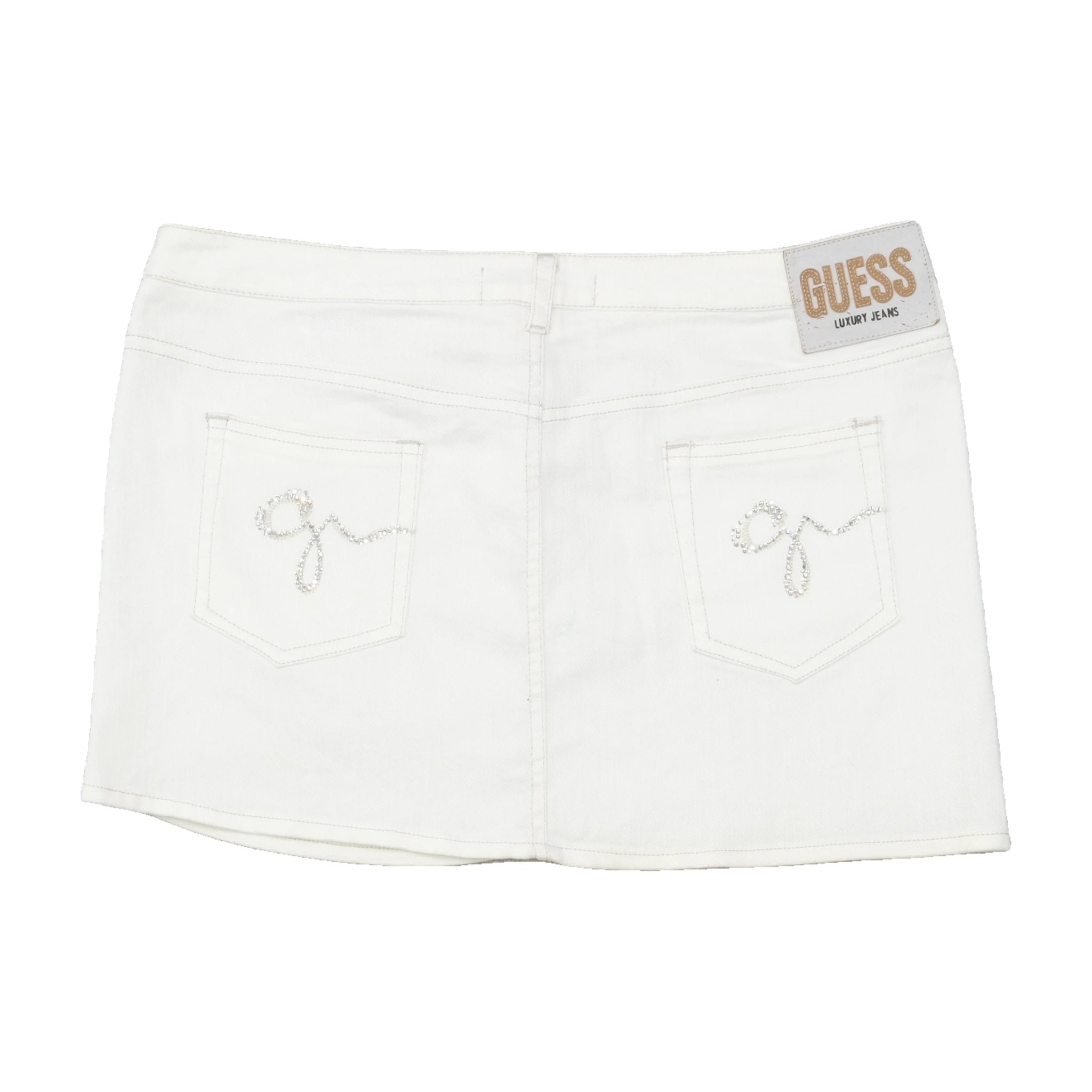 Guess White Cotton Stretch Denim Rhinestone Mini Skirt