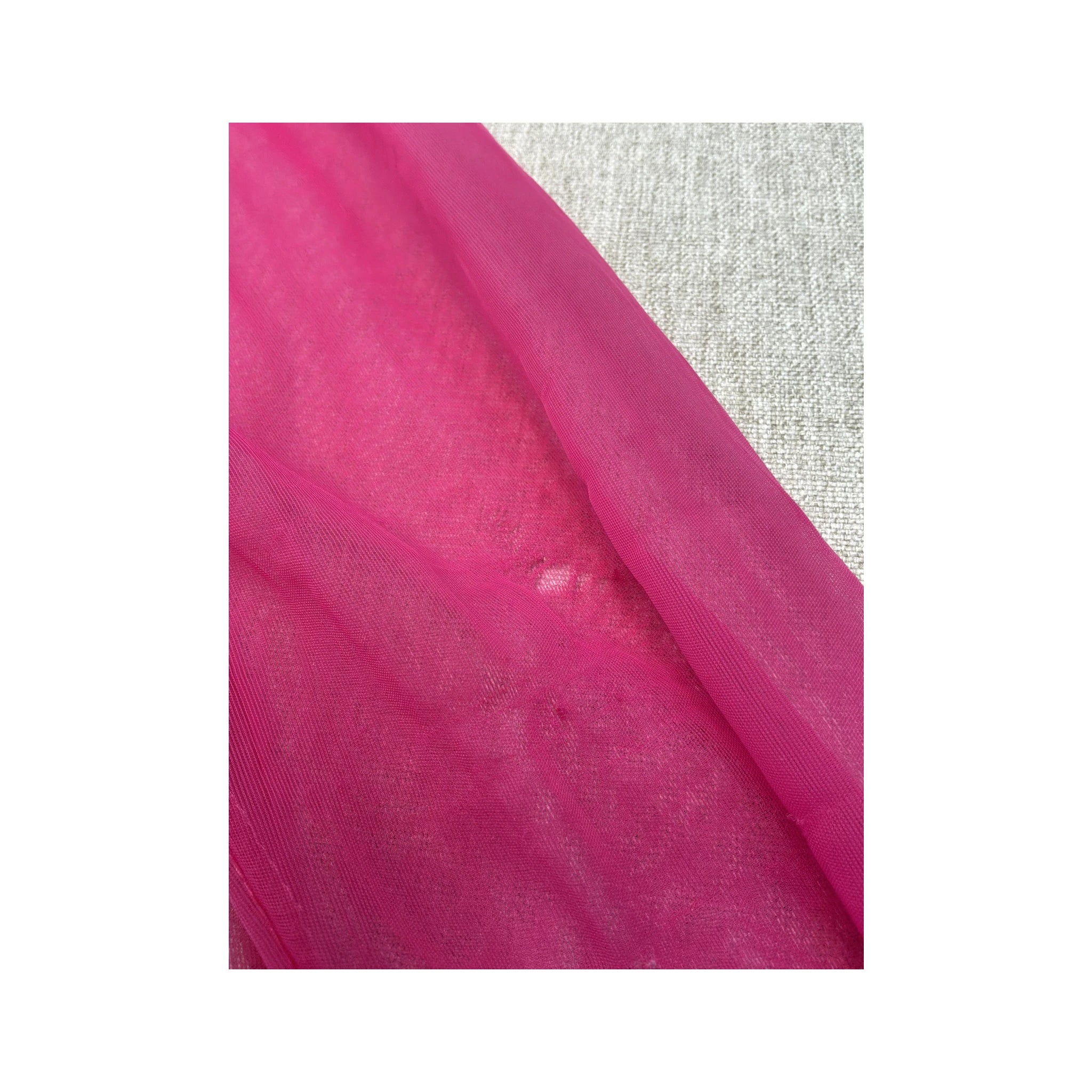 Babe Sheer Pink Mesh Button Up Shirt with Denim Trim