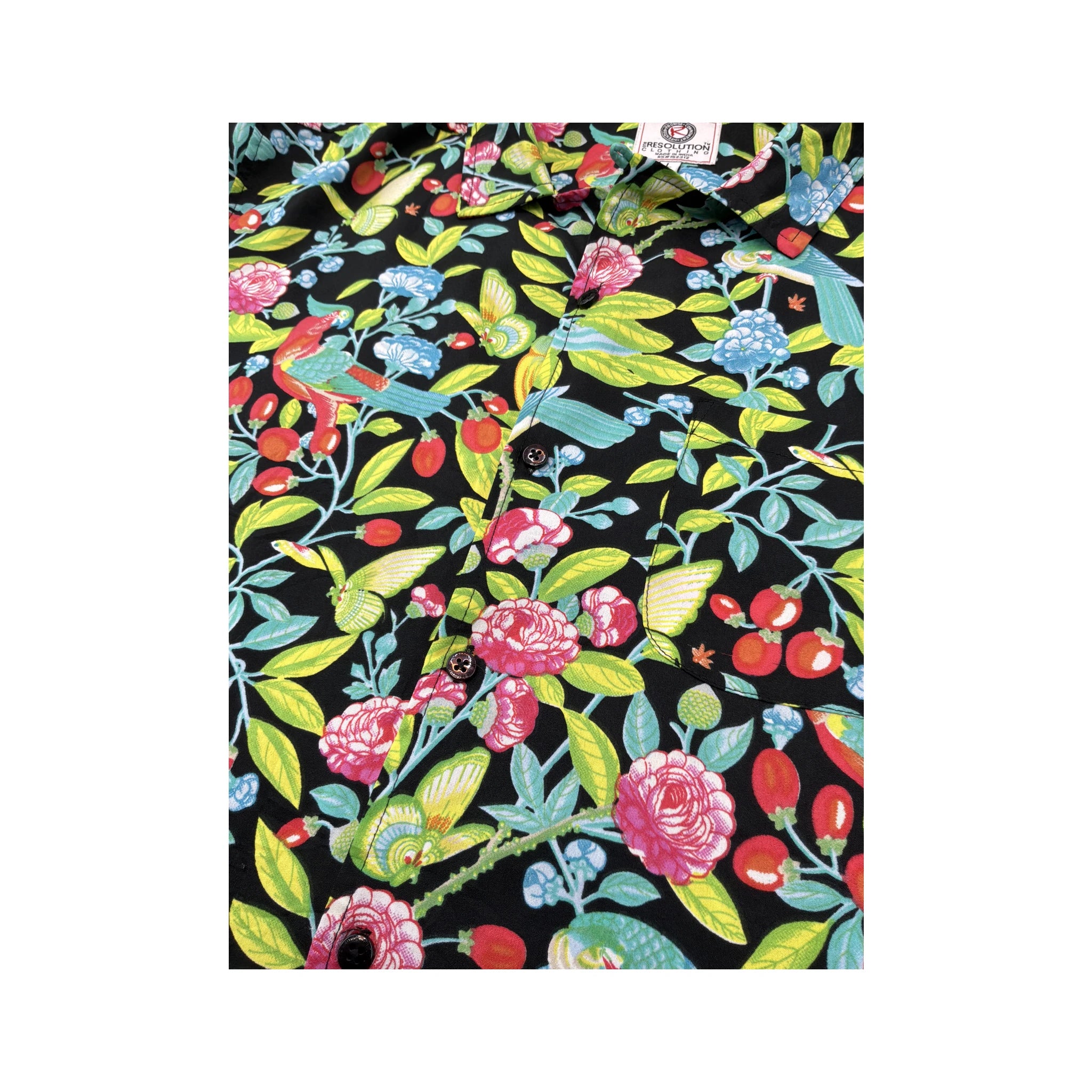 Resolution Tropical Bird Floral Print Button Up Shirt