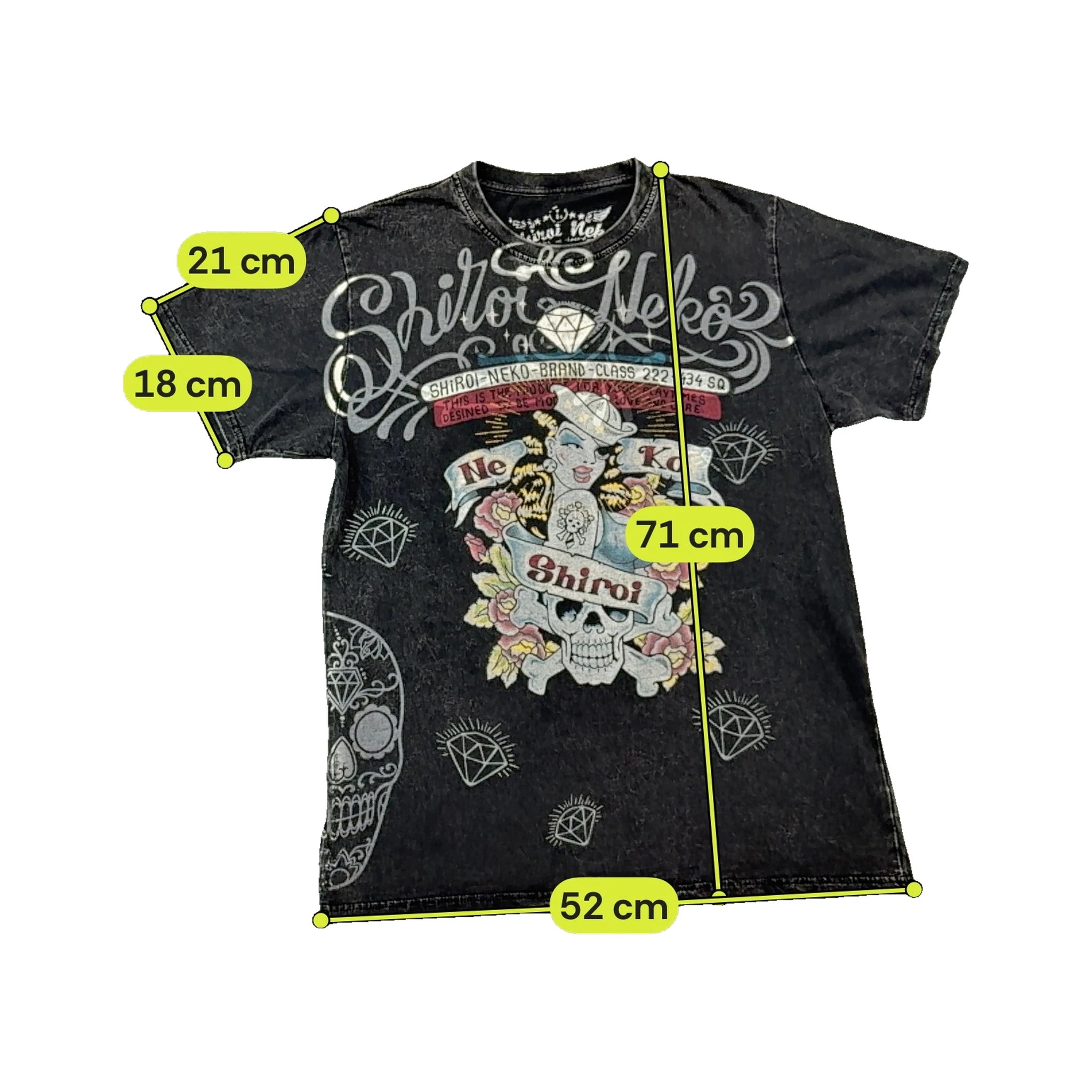 T-shirt Shiroi Neko em algodão com estampado de Caveira e Pinup
