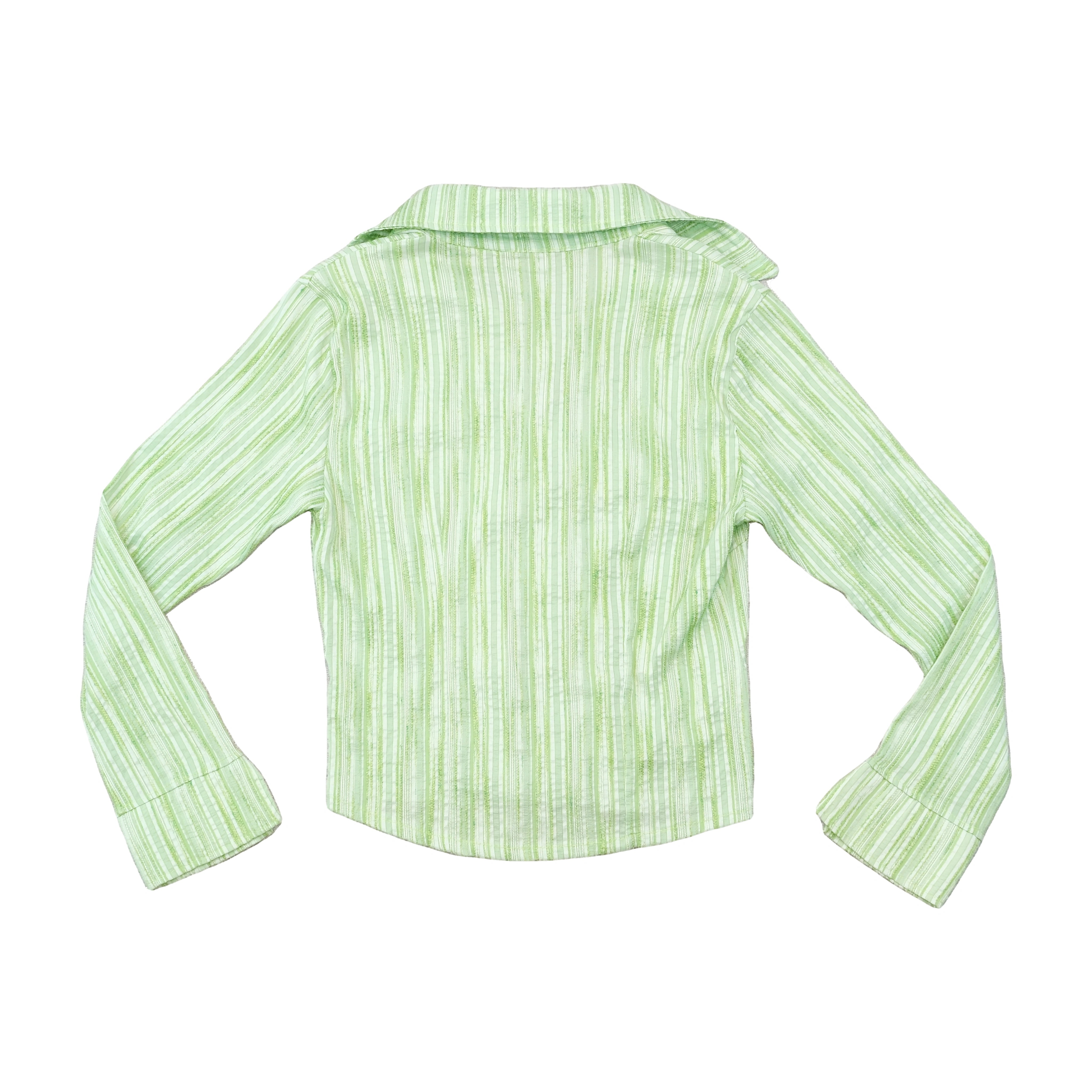 Vintage Textured Green Stripe Button Up Shirt