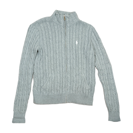 100% Cotton Ralph Lauren Sport Grey Cable Knit Full-Zip Sweater
