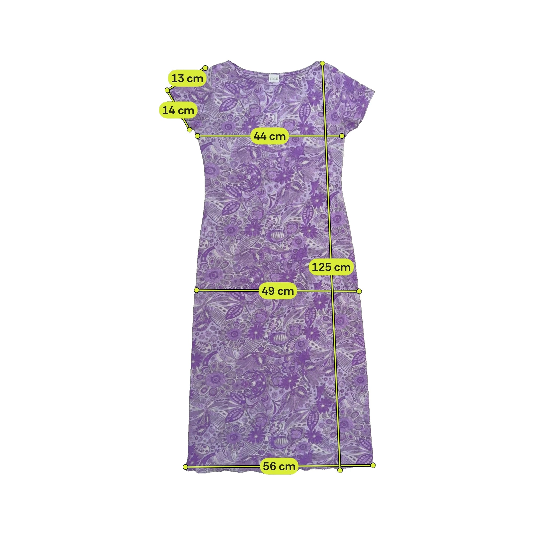 IRGE Purple Floral Paisley Print Lettuce-Edge Cap Sleeve Mesh Midi Dress