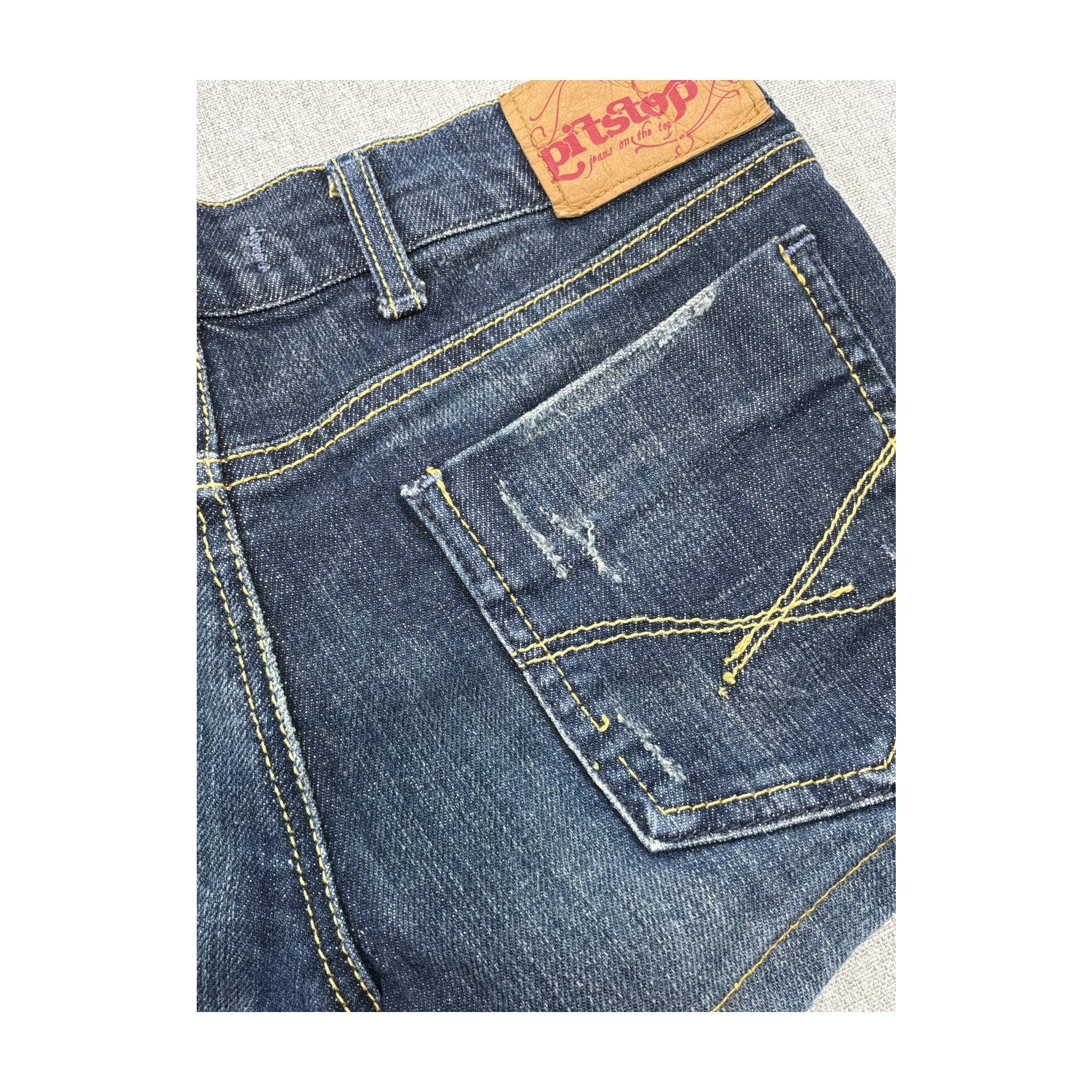 Pitstop Distressed Dark Wash Denim Shorts