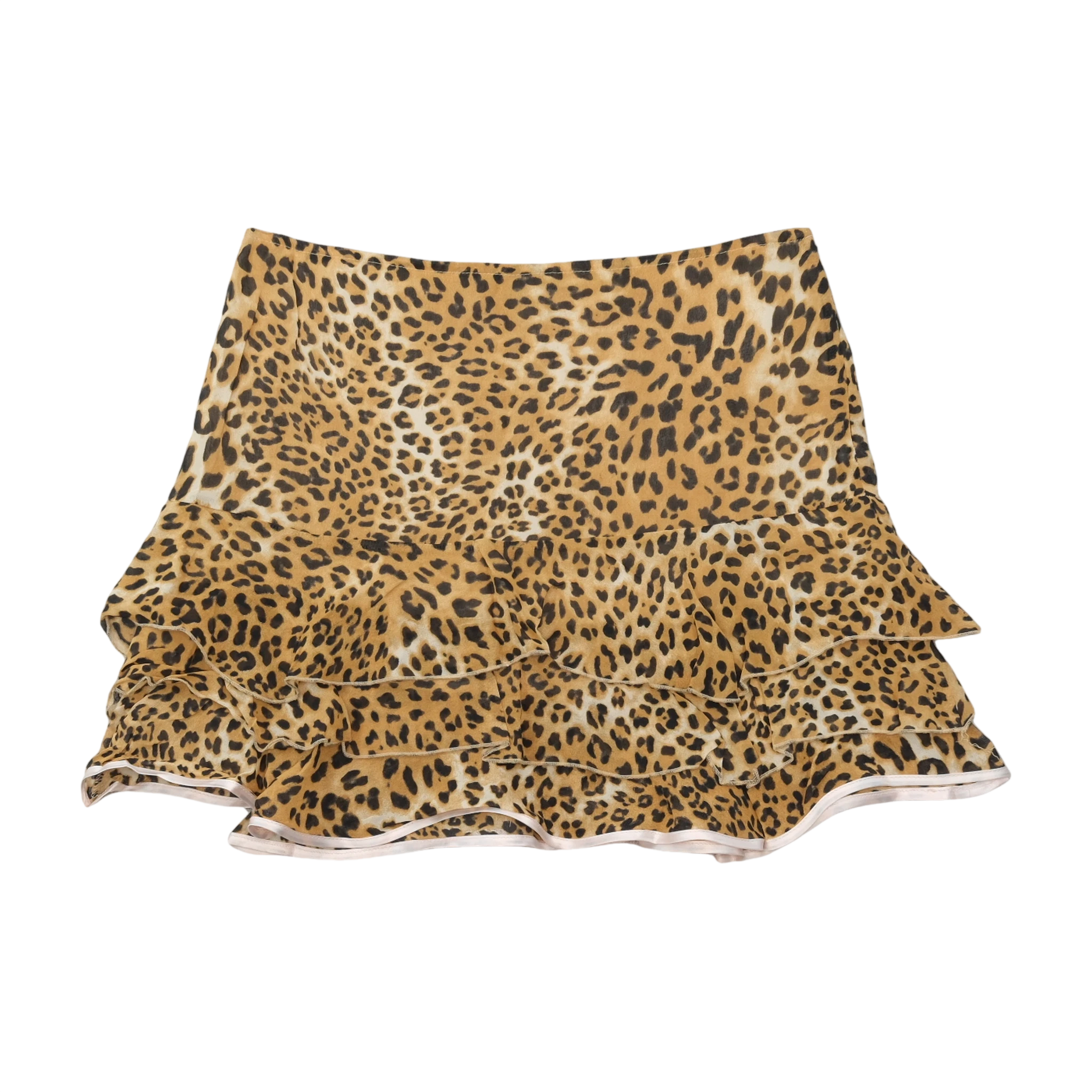 Leopard Print Tiered Ruffle Viscose Mini Skirt