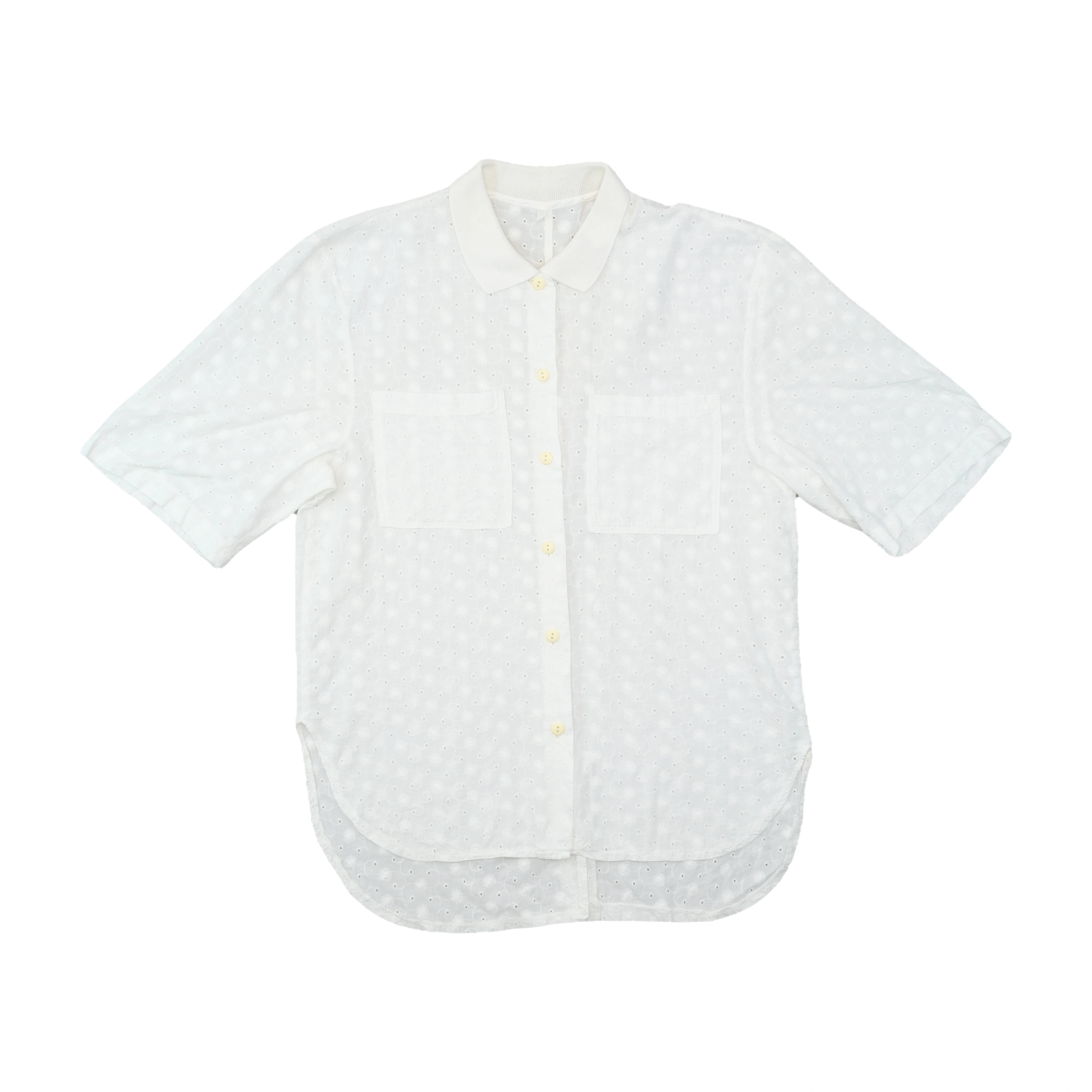 White Eyelet Pattern Button Up Shirt