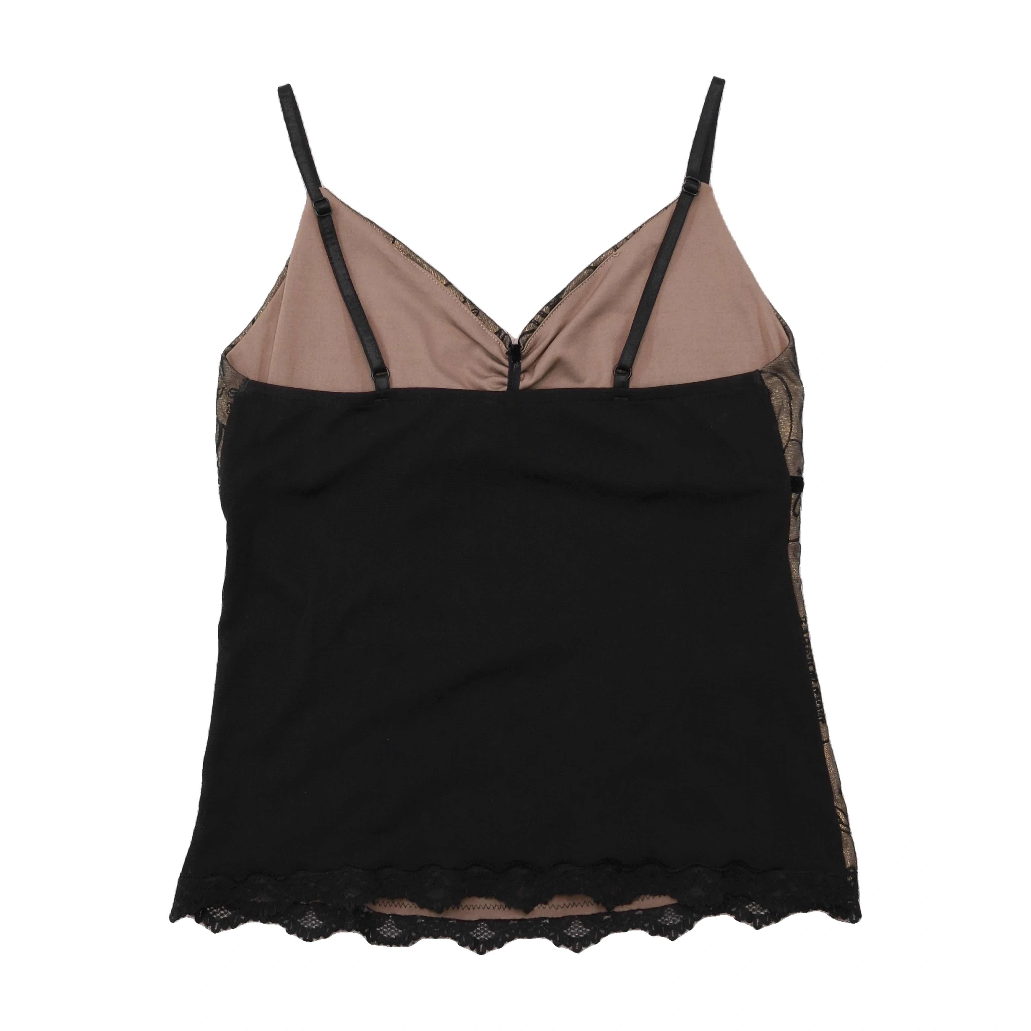 Vintage Sheer Crown Scroll Print Lace Trim Tank Top
