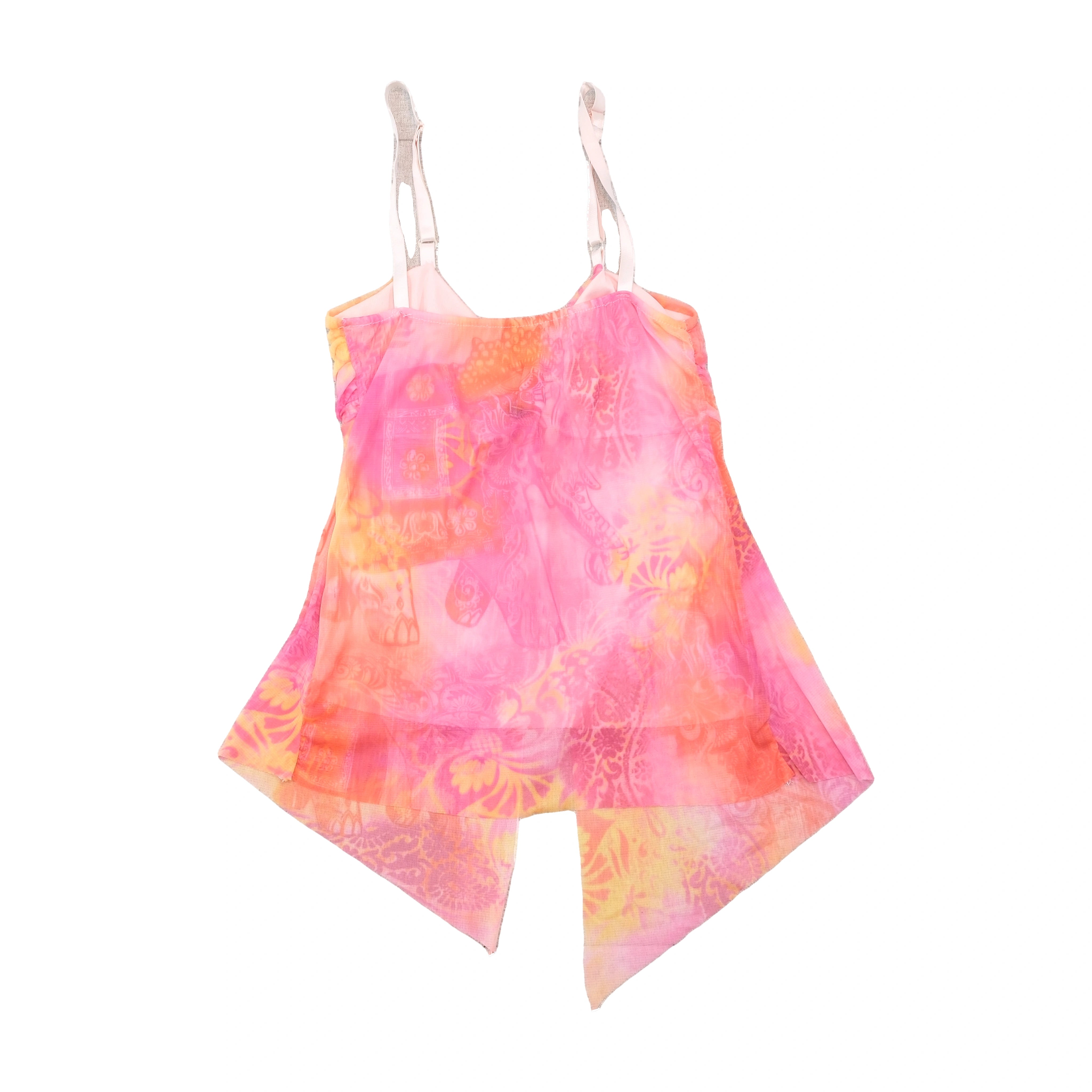 Top de alças Transparente Y2K rosa e laranja com Bainha Lenço