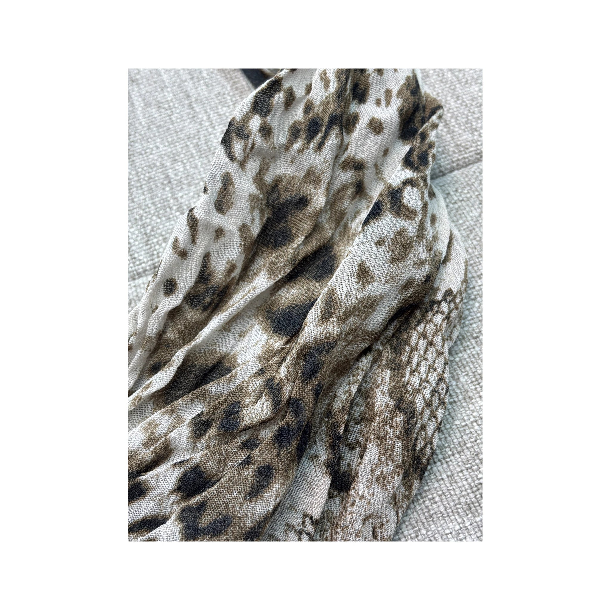 NATURAL B Animal Print Sheer Ruffle Trim Blouse