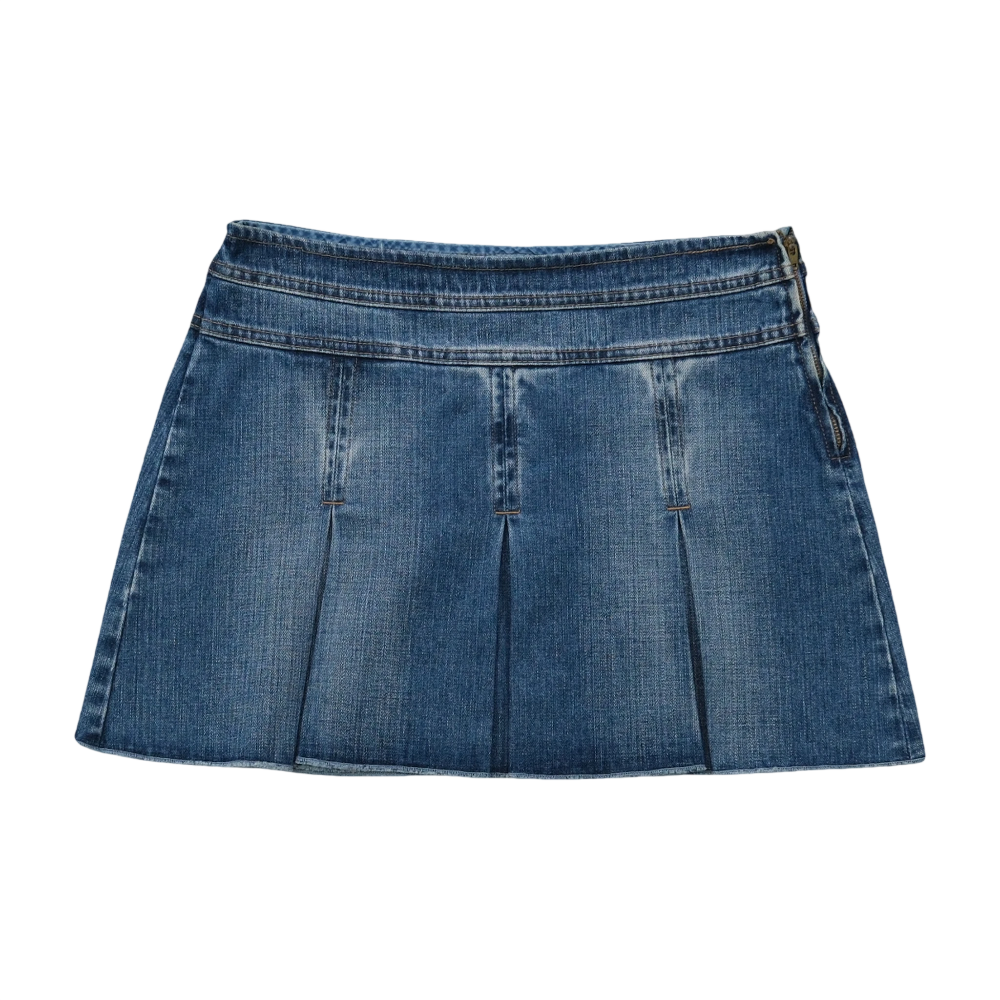 United Colors of Benetton Pleated Cotton Denim Mini Skirt
