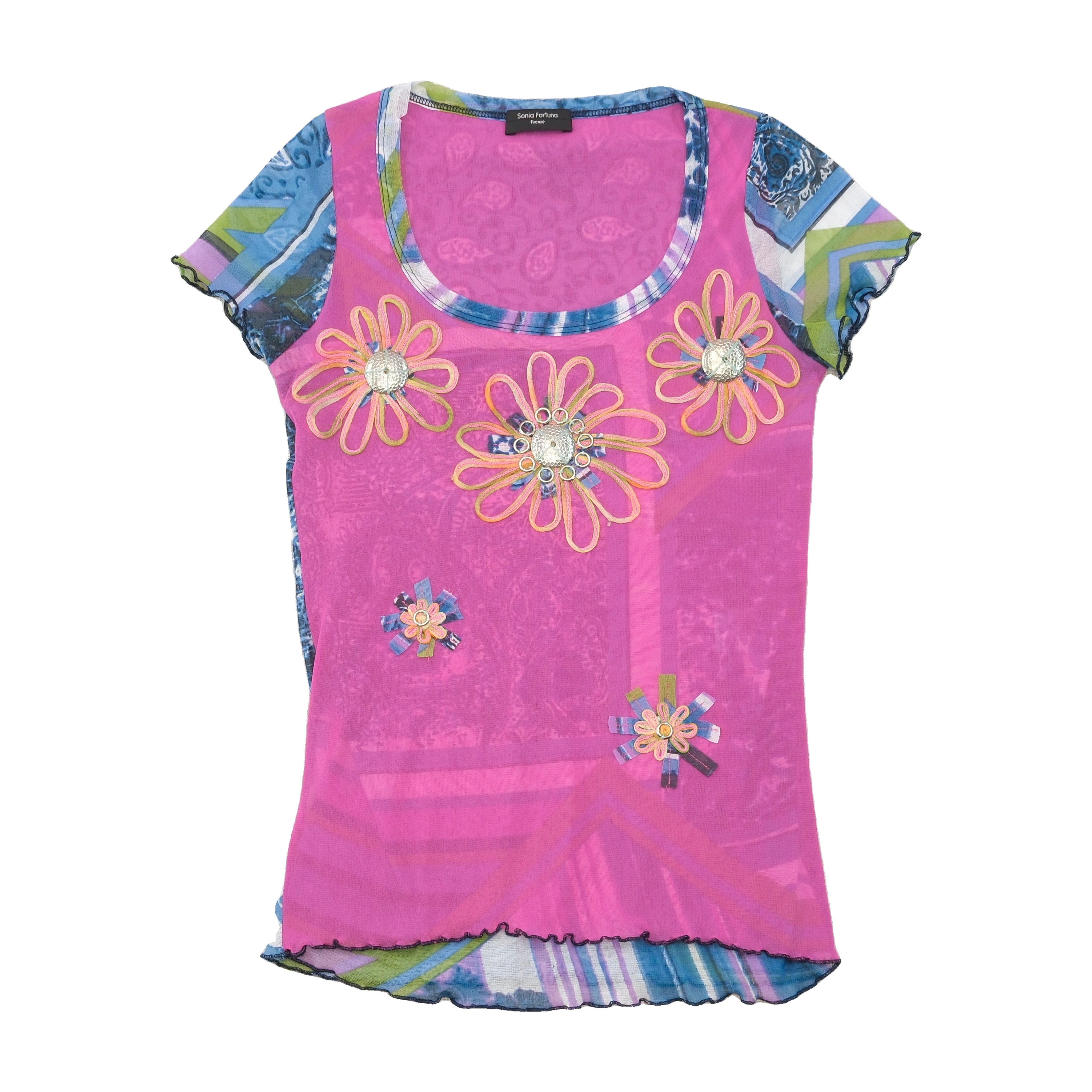 Sonia Fortuna Firenze Floral Appliqué Mesh T-shirt