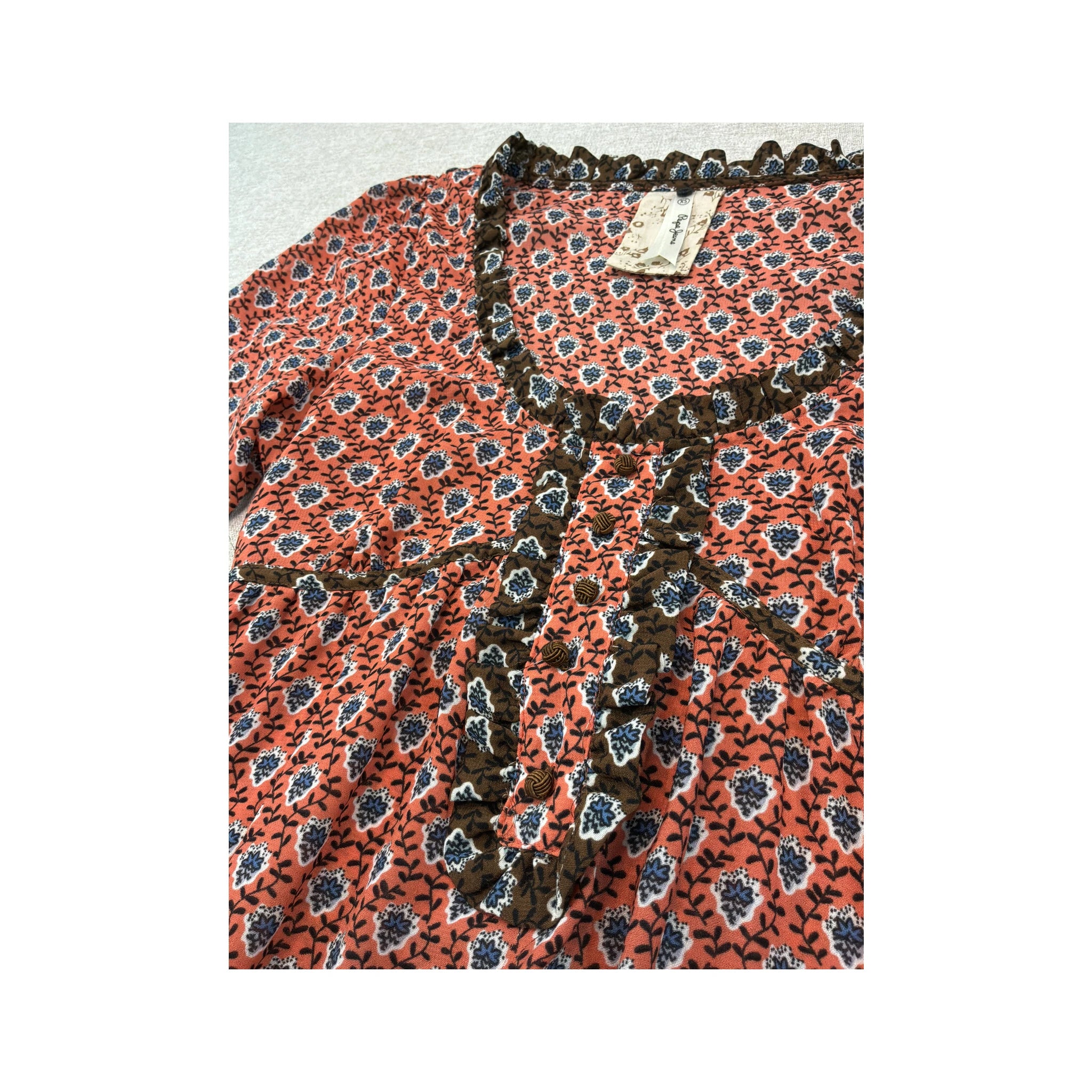 Vestido Pepe Jeans floral de Manga Comprida com Acabamento de Folhos
