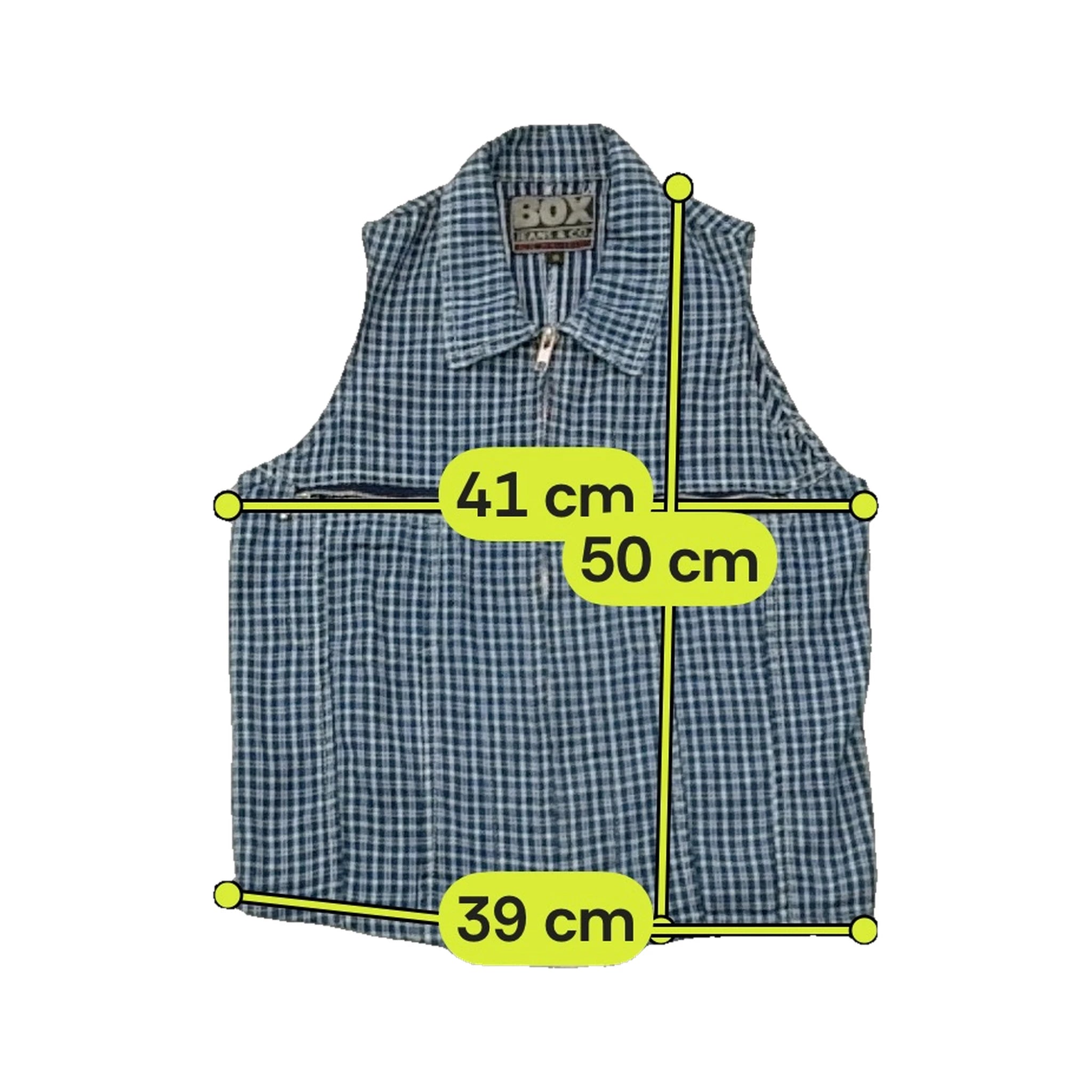 BOX Jeans & Co. Blue Plaid Zip Front Vest Jacket