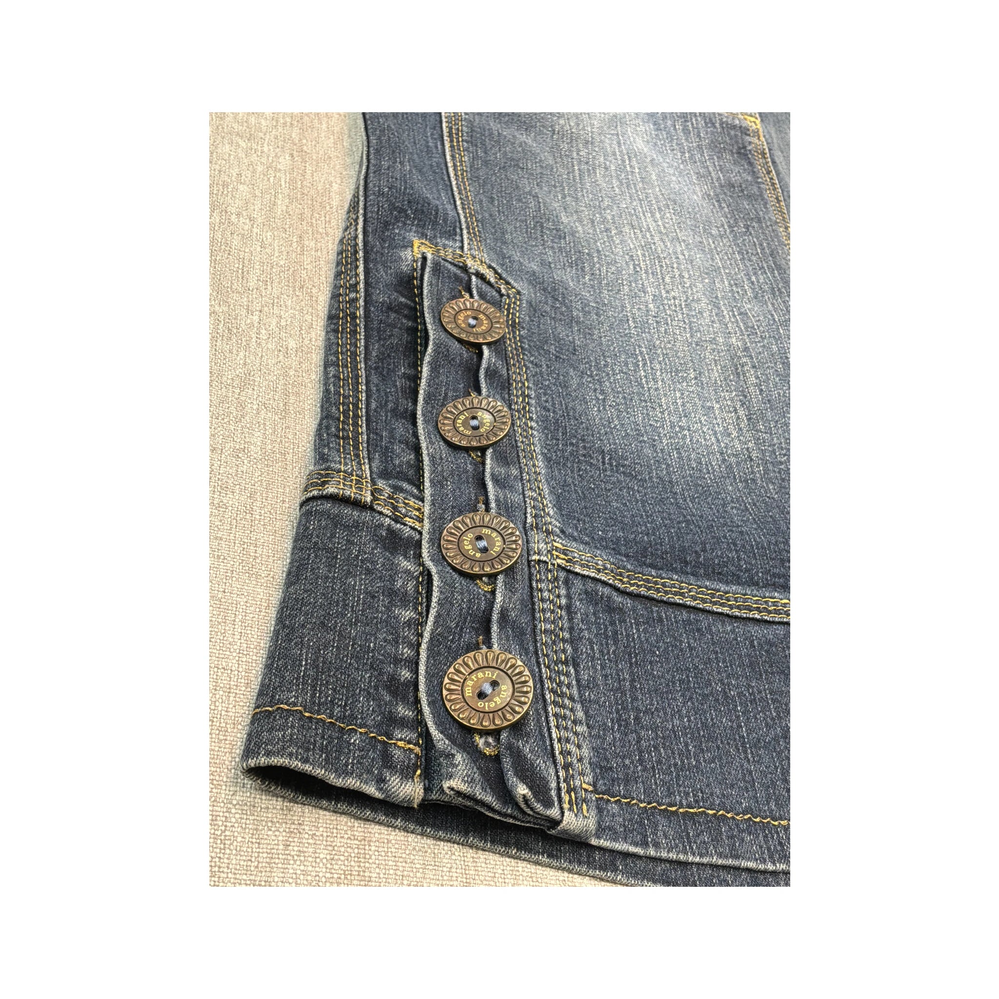 Marello Marani Vintage Denim Midi Skirt with Side Button Tab Details