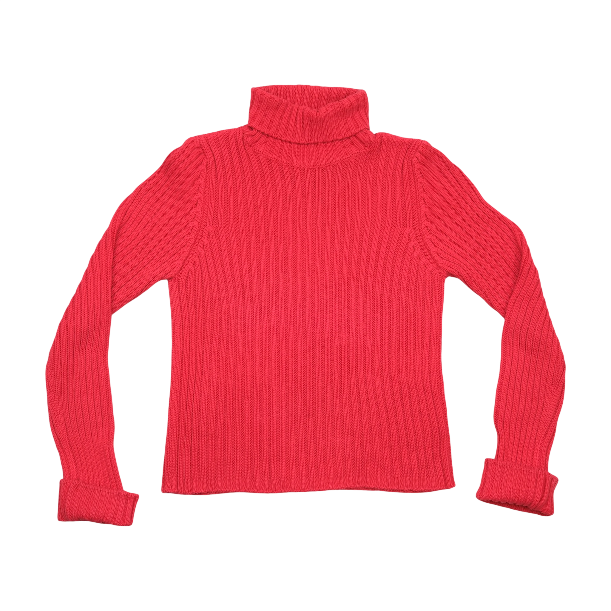 Red Ribbed Turtleneck Sweater with Raglan Sleeves