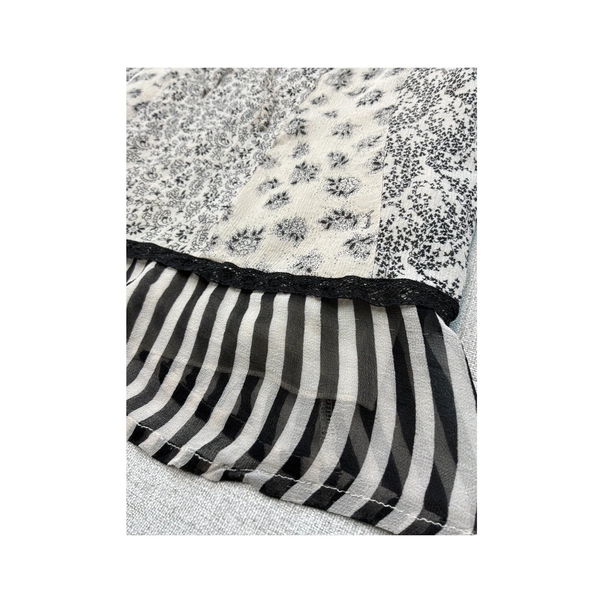 Aniye By Black and White Mixed Print Lace Trim Slip Dress