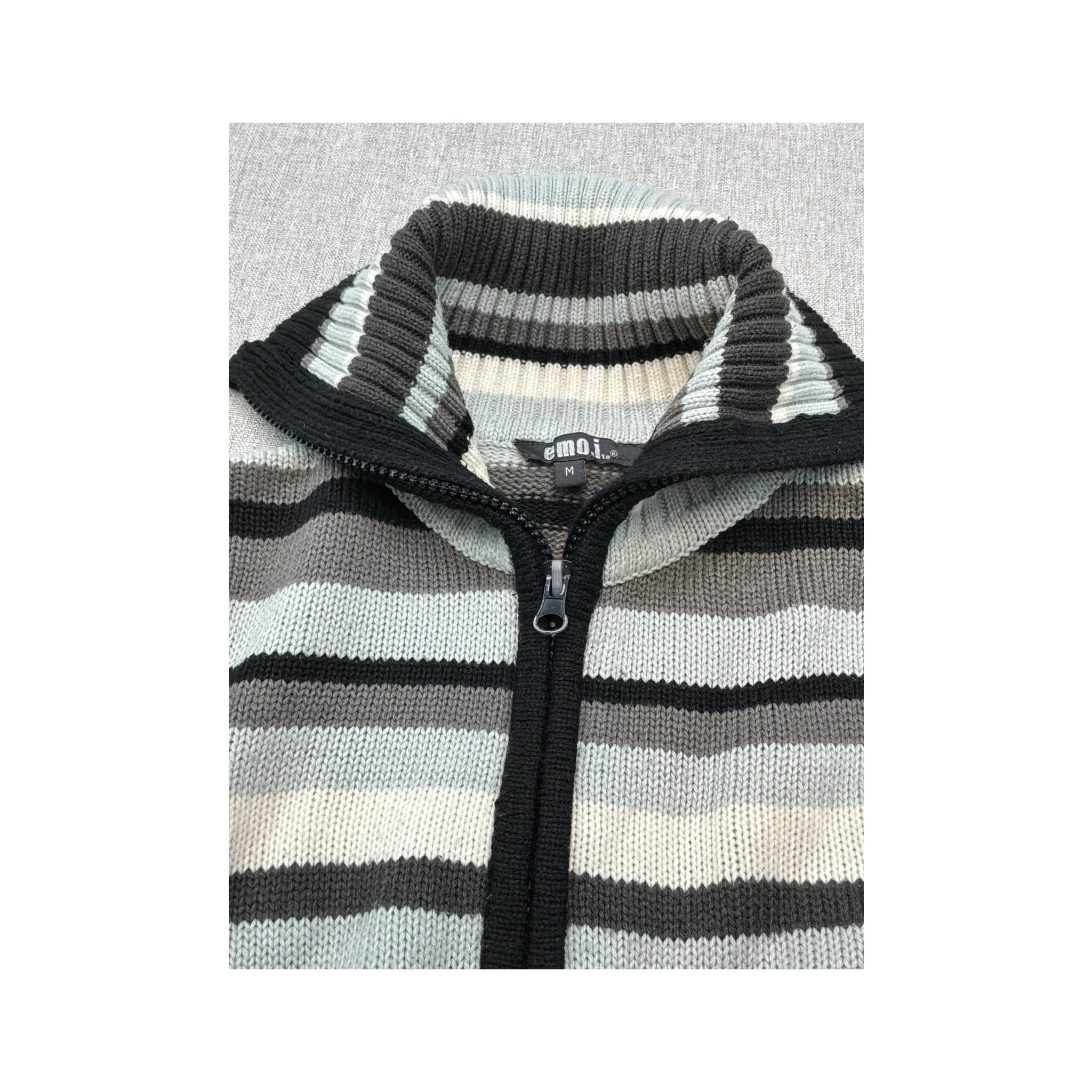 emo! Striped Zip Front Knit Sweater