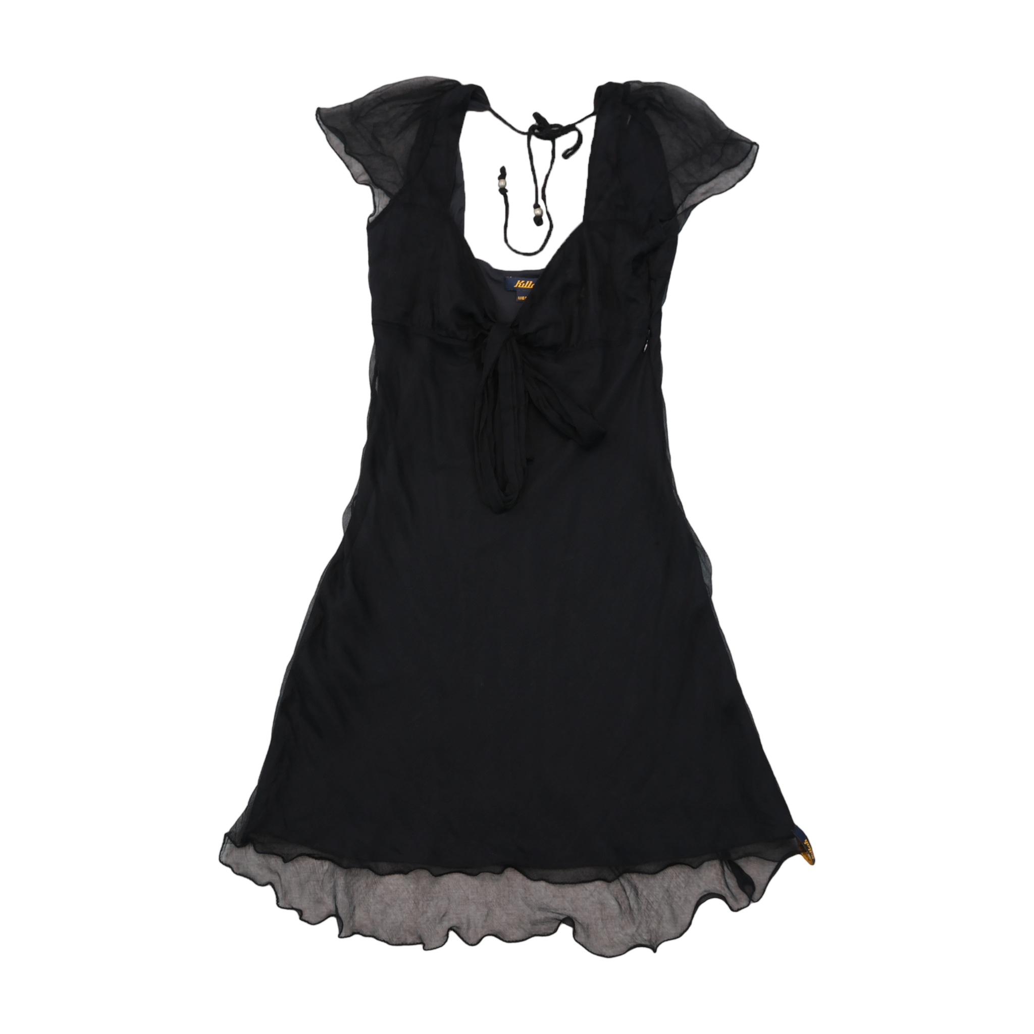 Killah Sheer Flutter Sleeve Tie Front Dress