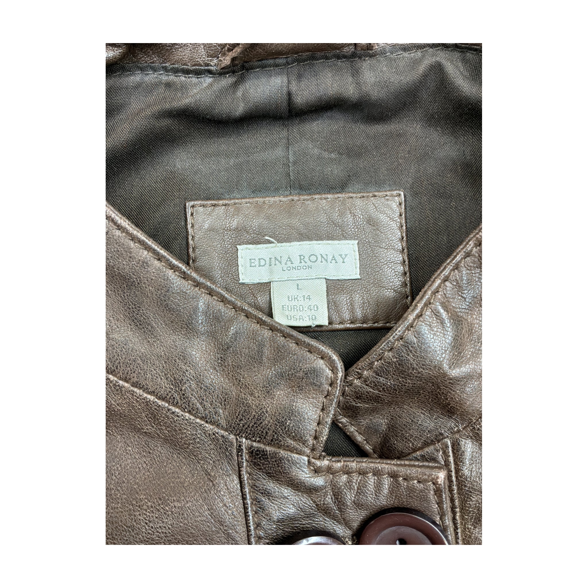 Edina Ronay London Brown Leather Double-Breasted Jacket (L/UK14)