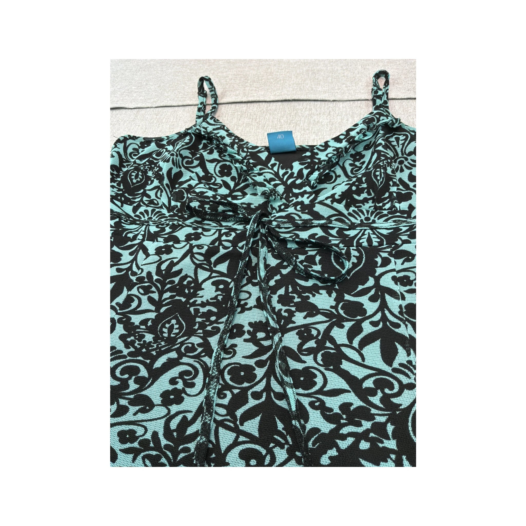 Coolwater Blue Black Baroque Print Tie Front Tank Top