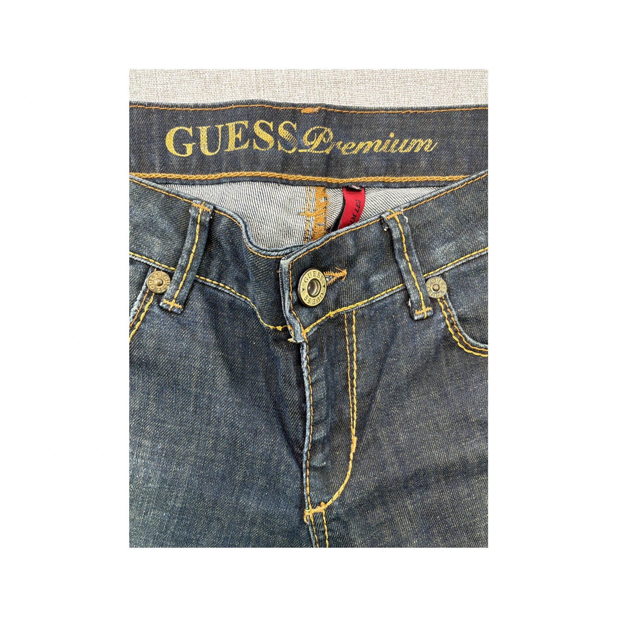 GUESS Premium Dark Wash Cotton Denim Slim Straight Jeans