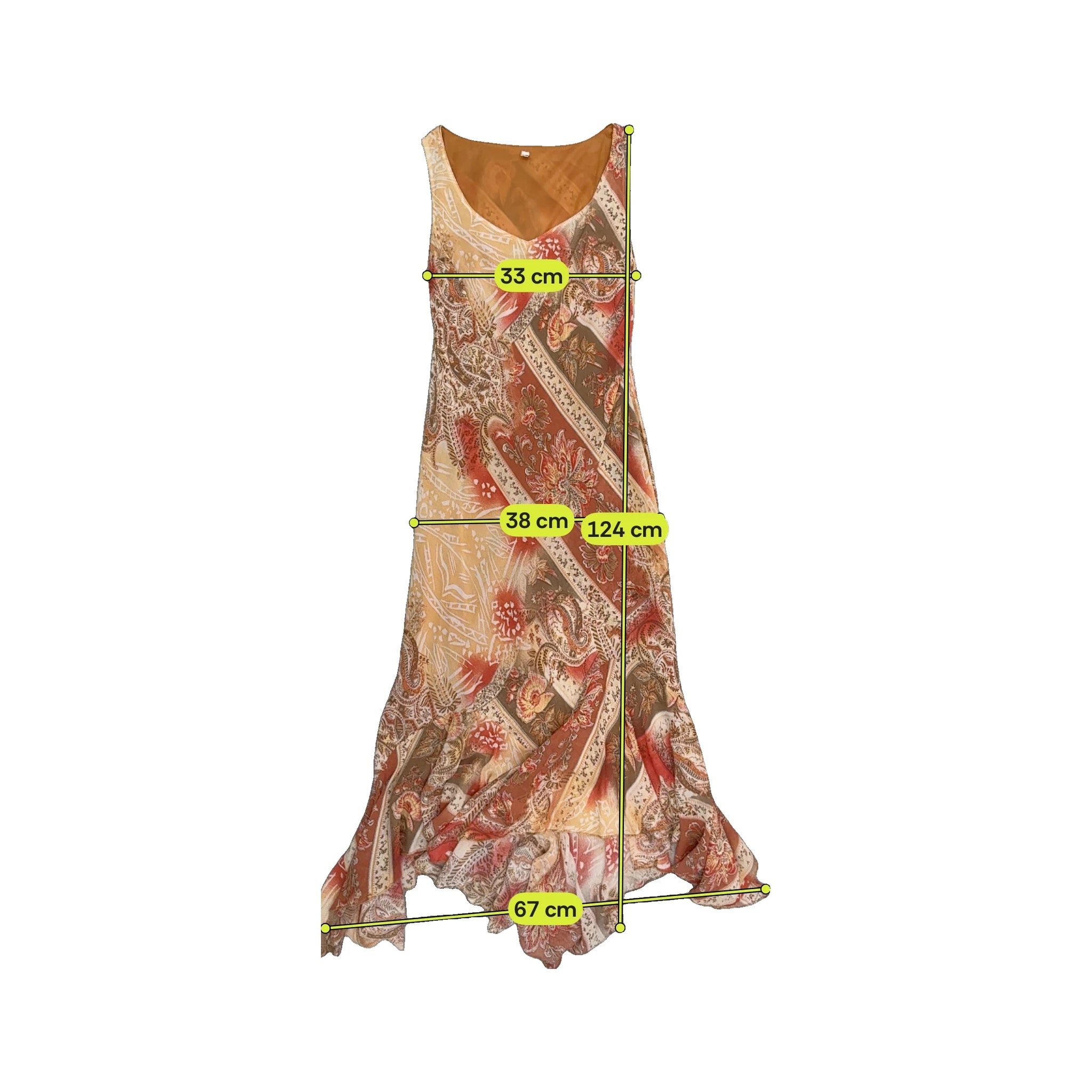 Paisley Floral Print Asymmetrical Handkerchief Hem Chiffon Maxi Dress
