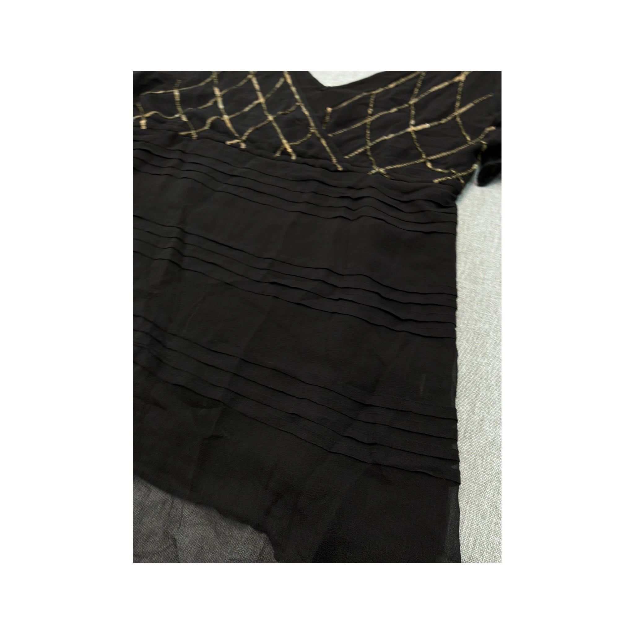 Black Silk Sequin Embellished Flutter Sleeve Blouse