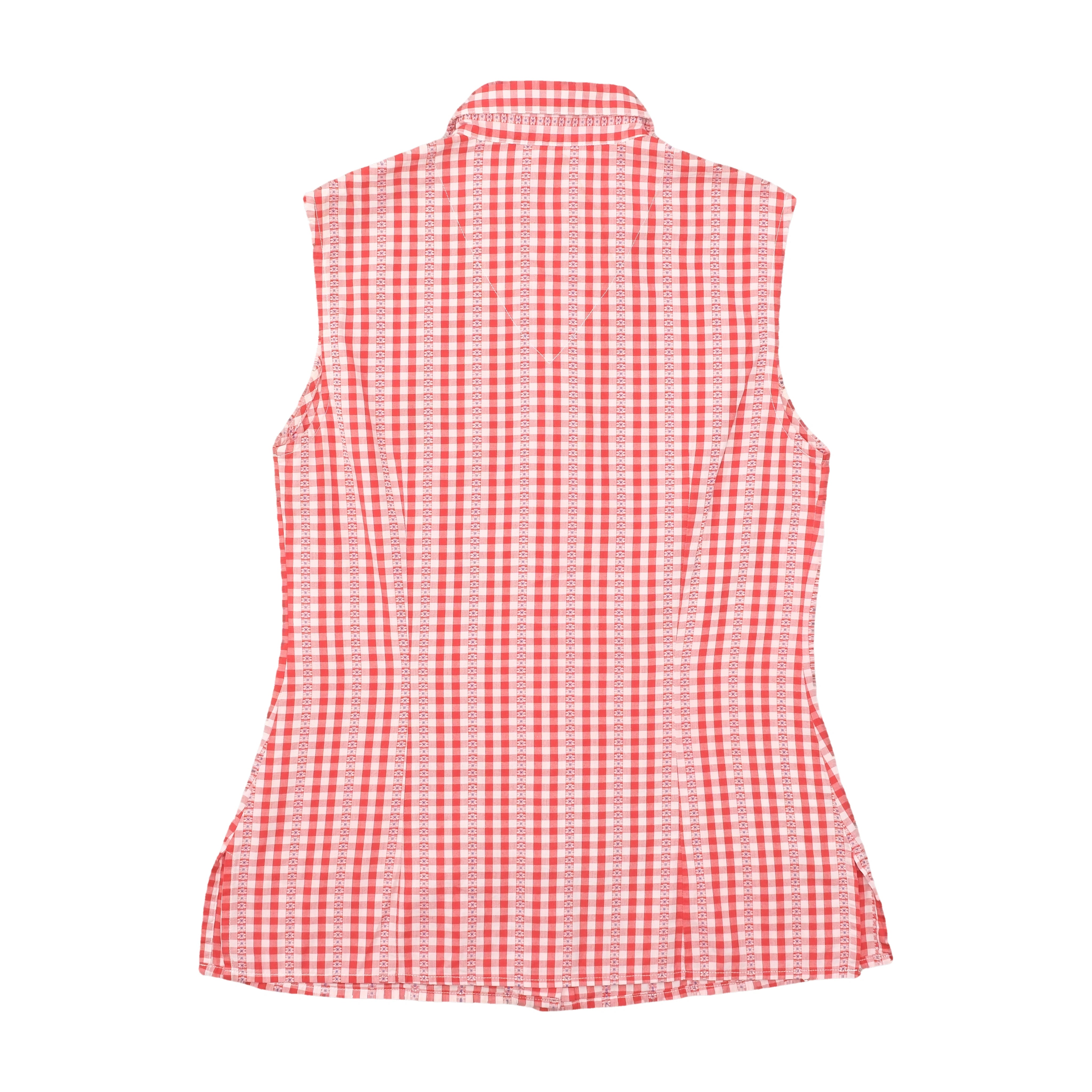 Cedarville Red Gingham Stripe Sleeveless Button-Up Shirt