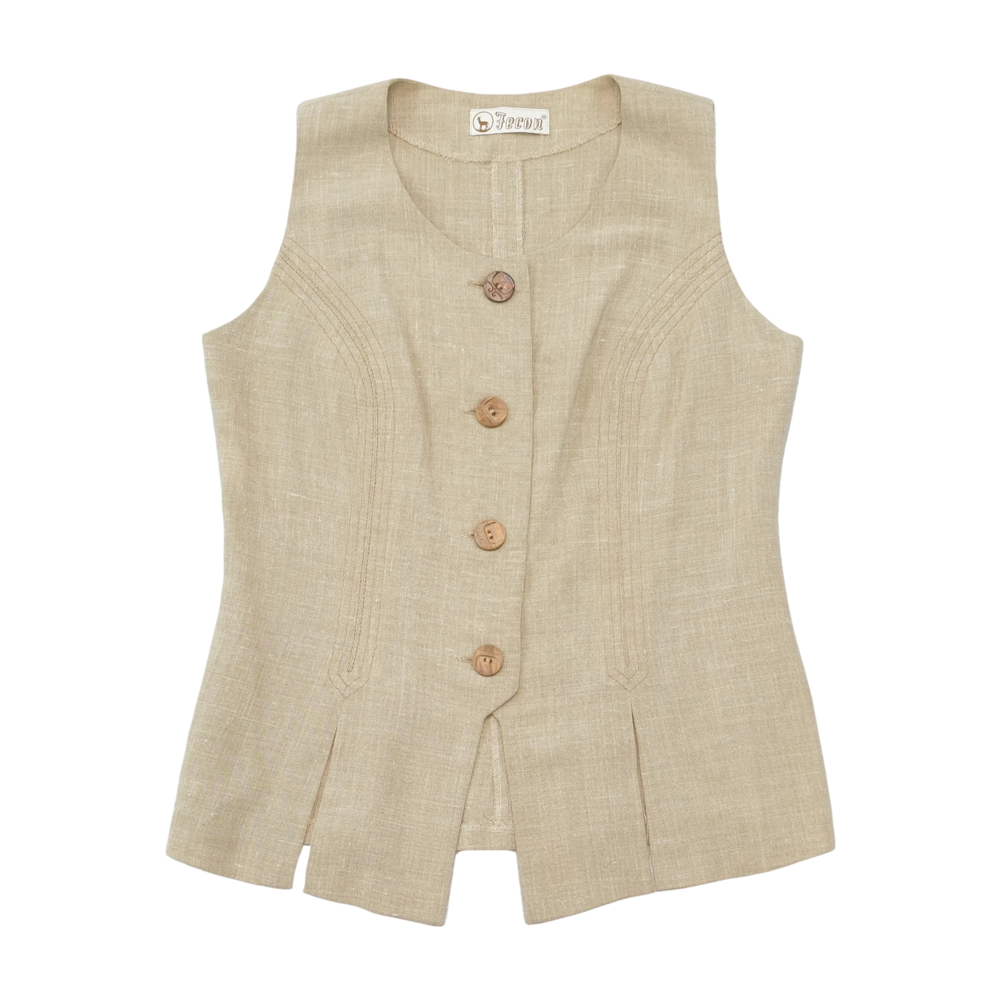 Fecon Linen Blend Sleeveless Tailored Jacket