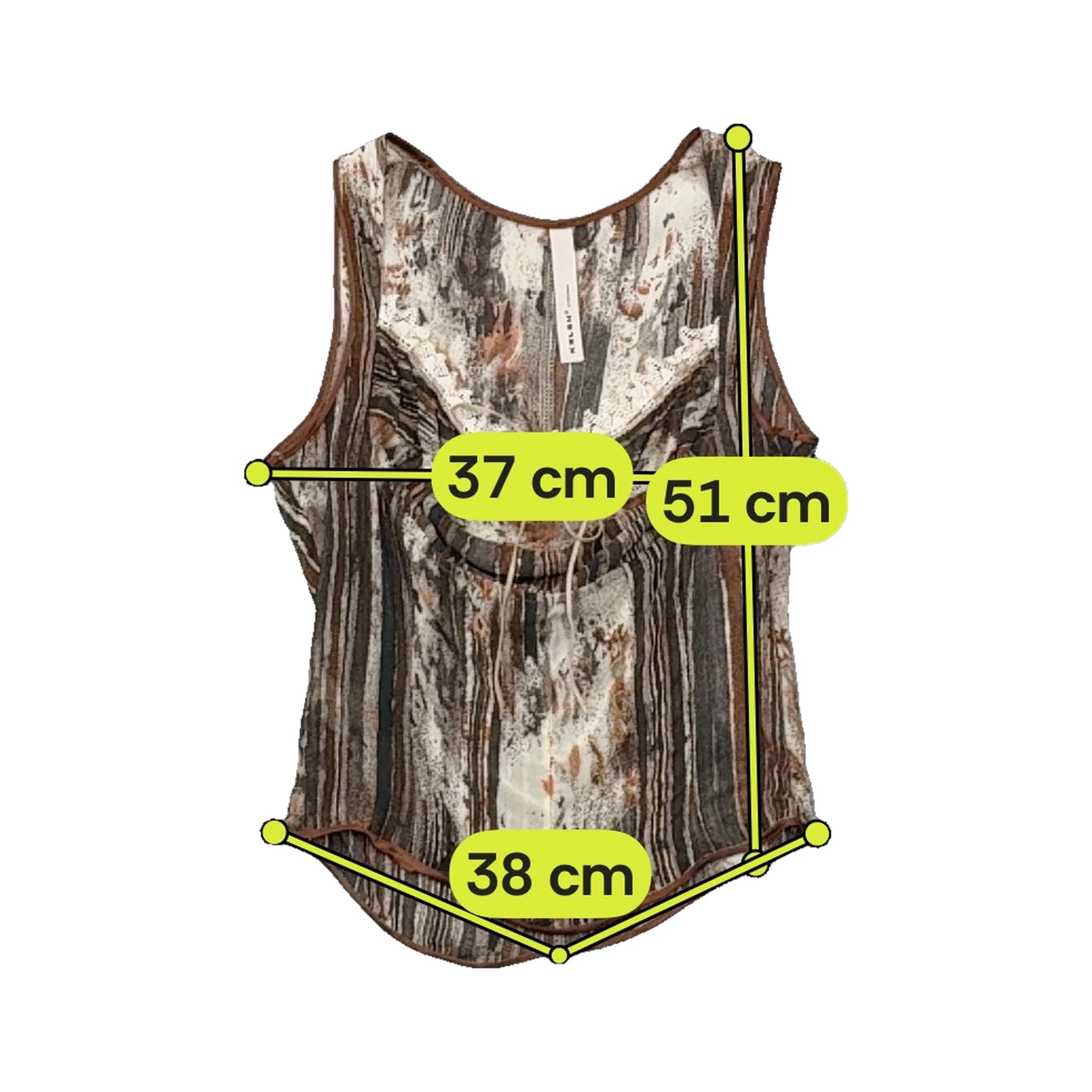 Kelsh by Woman Abstract Stripe Lace Trim Tie Front Tank Top