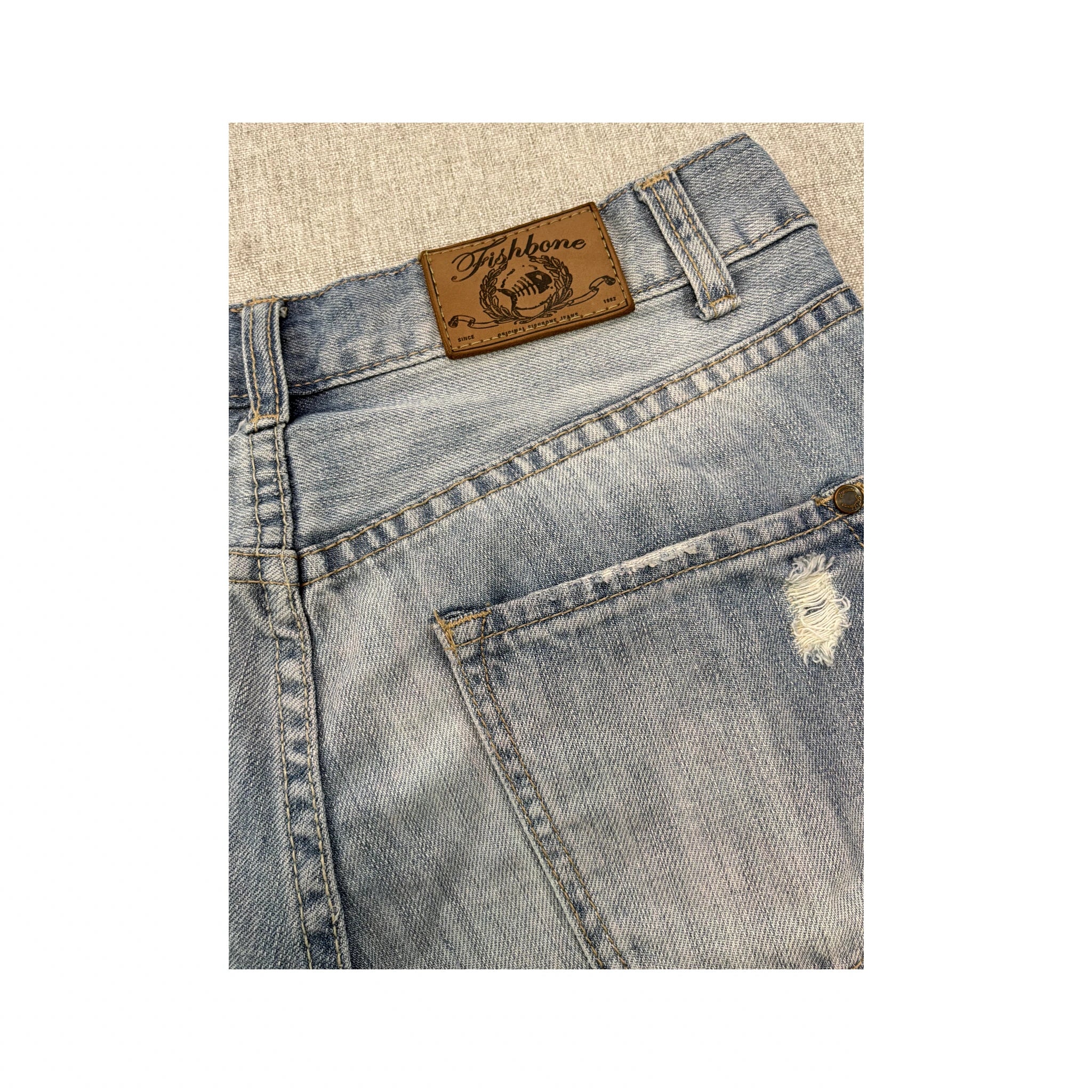 Fishbone Distressed Cuffed Denim Shorts