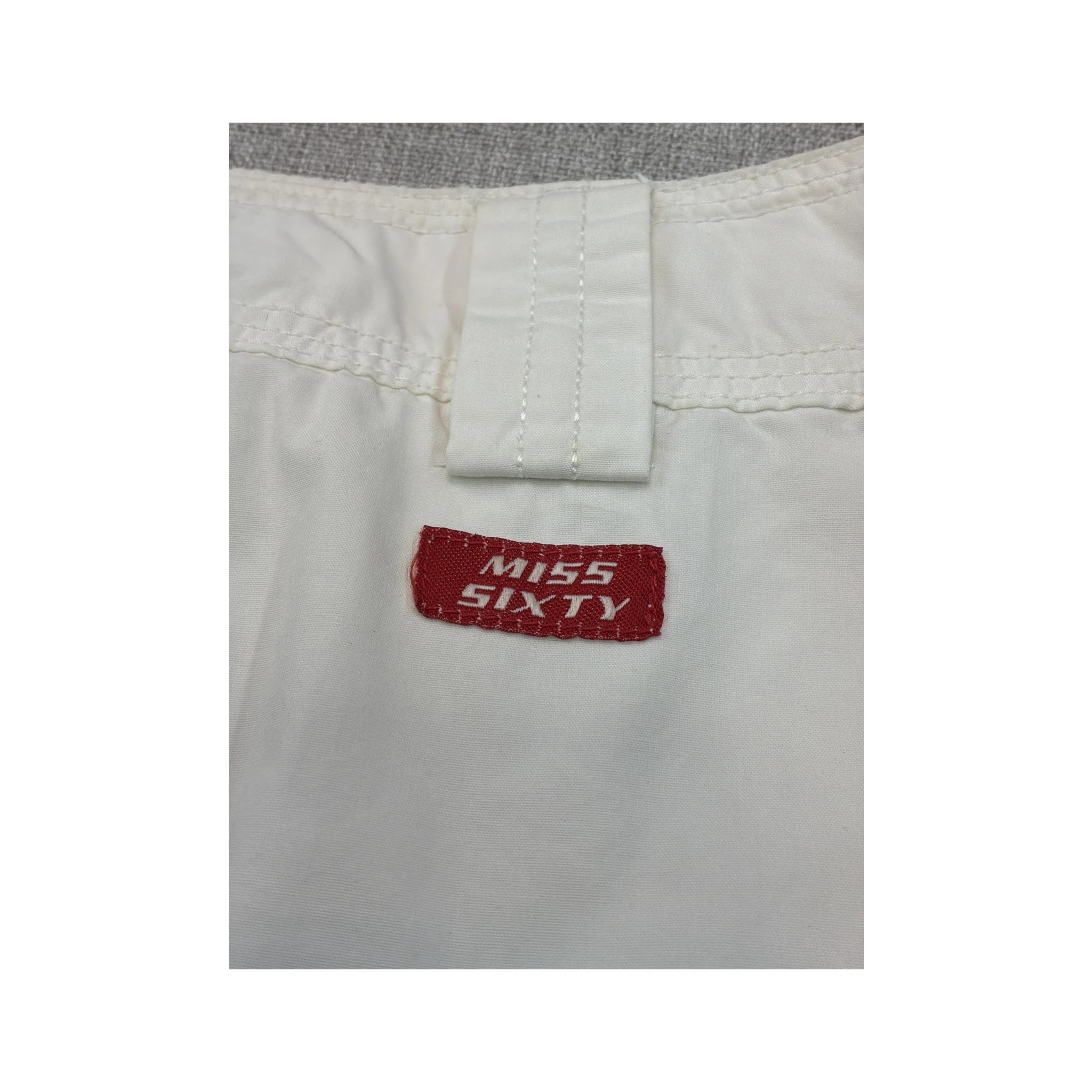 Miss Sixty White Cotton Zip Front Mini Skirt with Drawstring Cutout Pockets