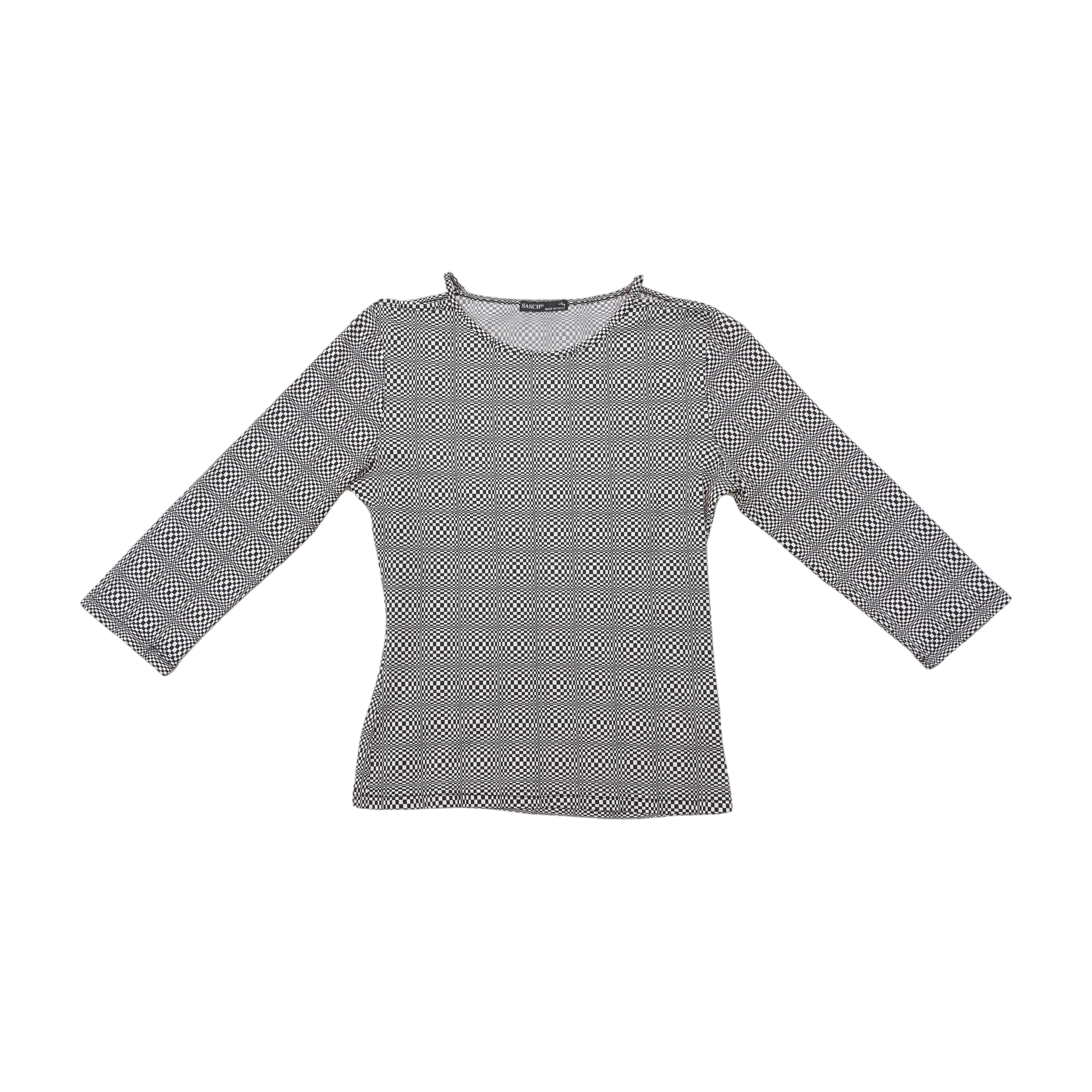 Sasch Black White Optical Check Stretch Blouse (repriced)