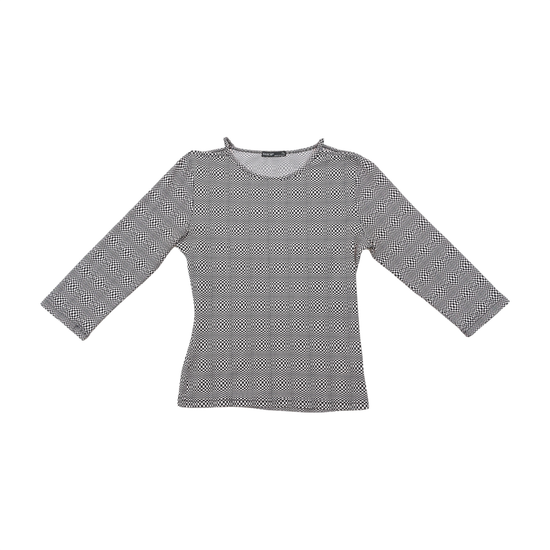 Blusa Sasch em Preto e Branco com Padrão Xadrez Ótico e Elasticidade