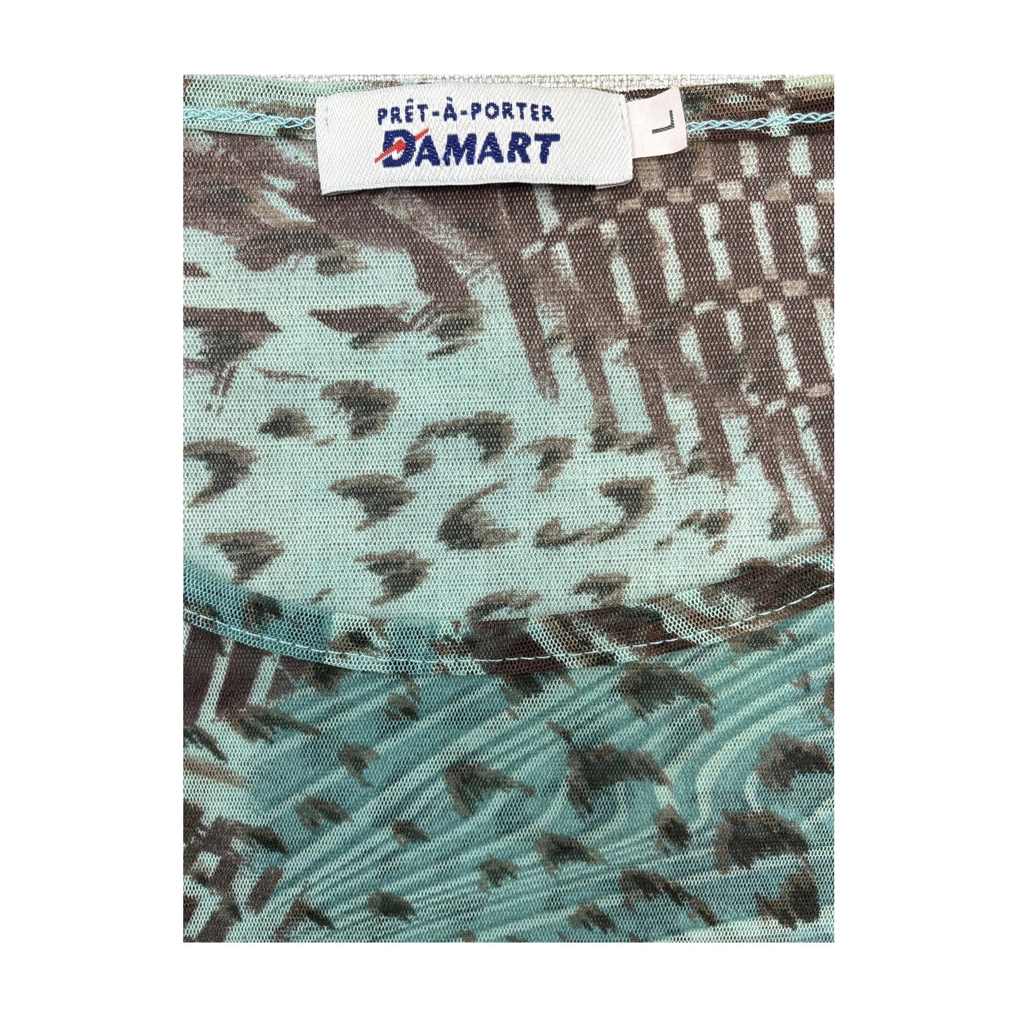 Damart Turquoise Abstract Animal-Print Mesh Short-Sleeve Top