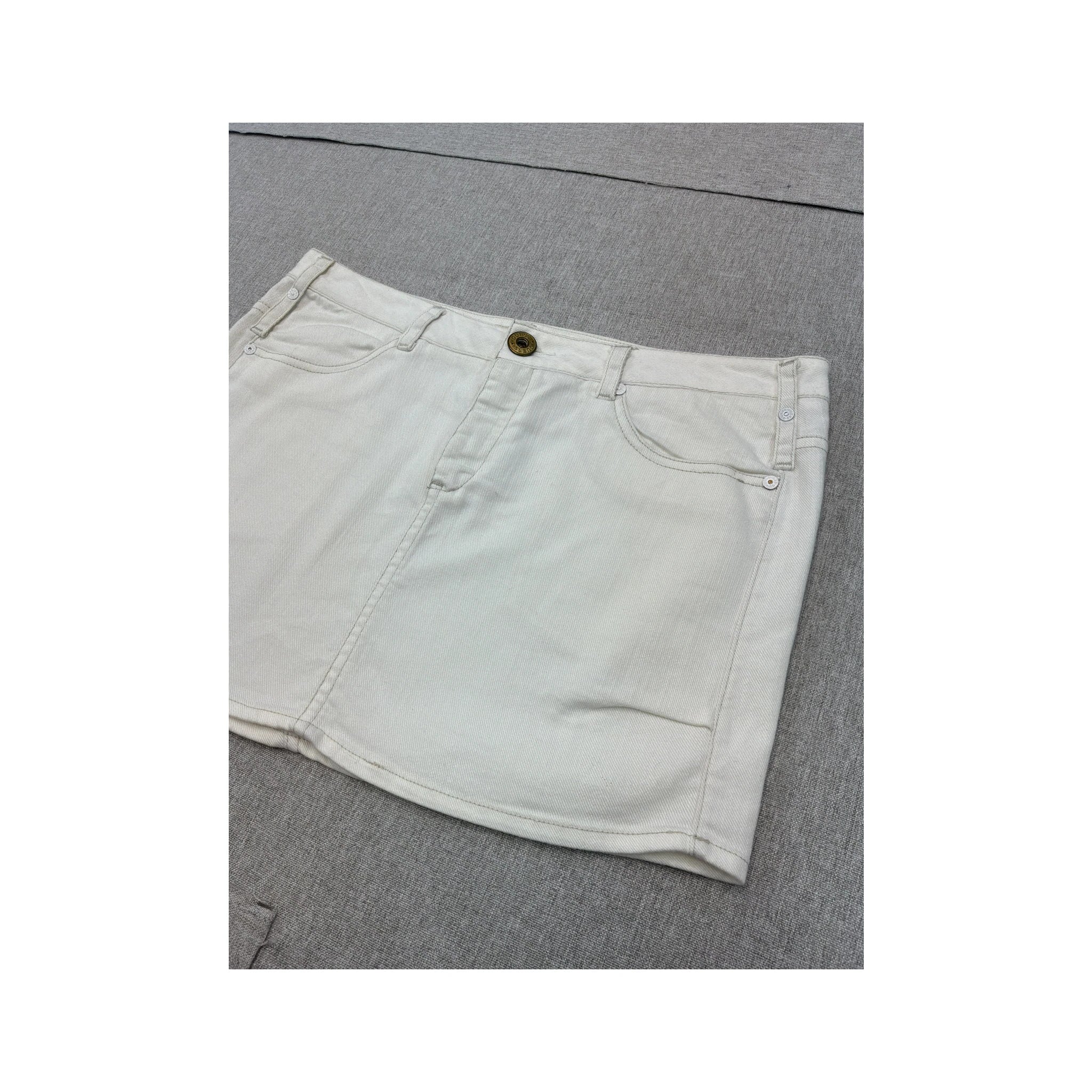 Guess White Cotton Stretch Denim Rhinestone Mini Skirt