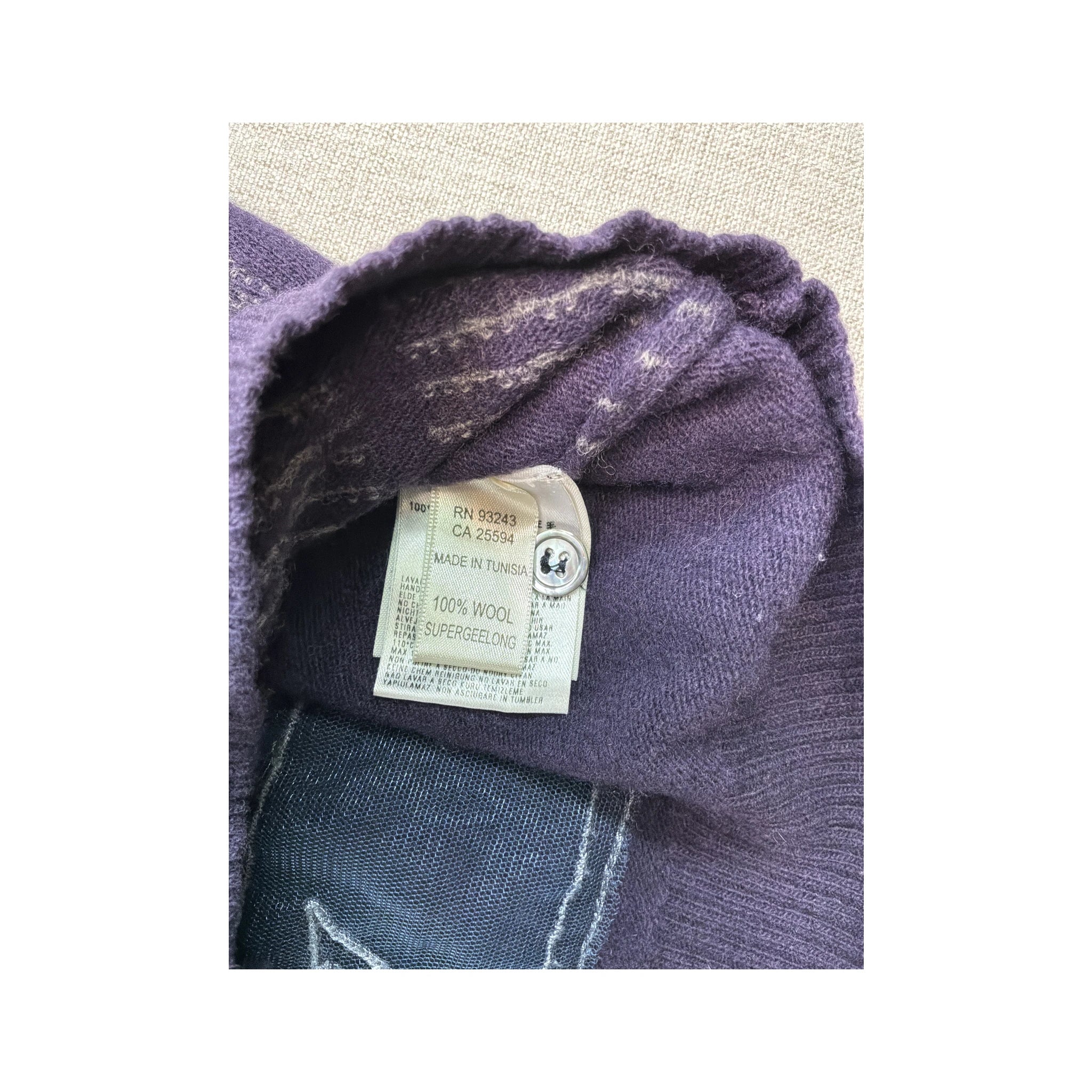 Camisola Henley de malha vintage roxa em Lã com Padrão geométrico