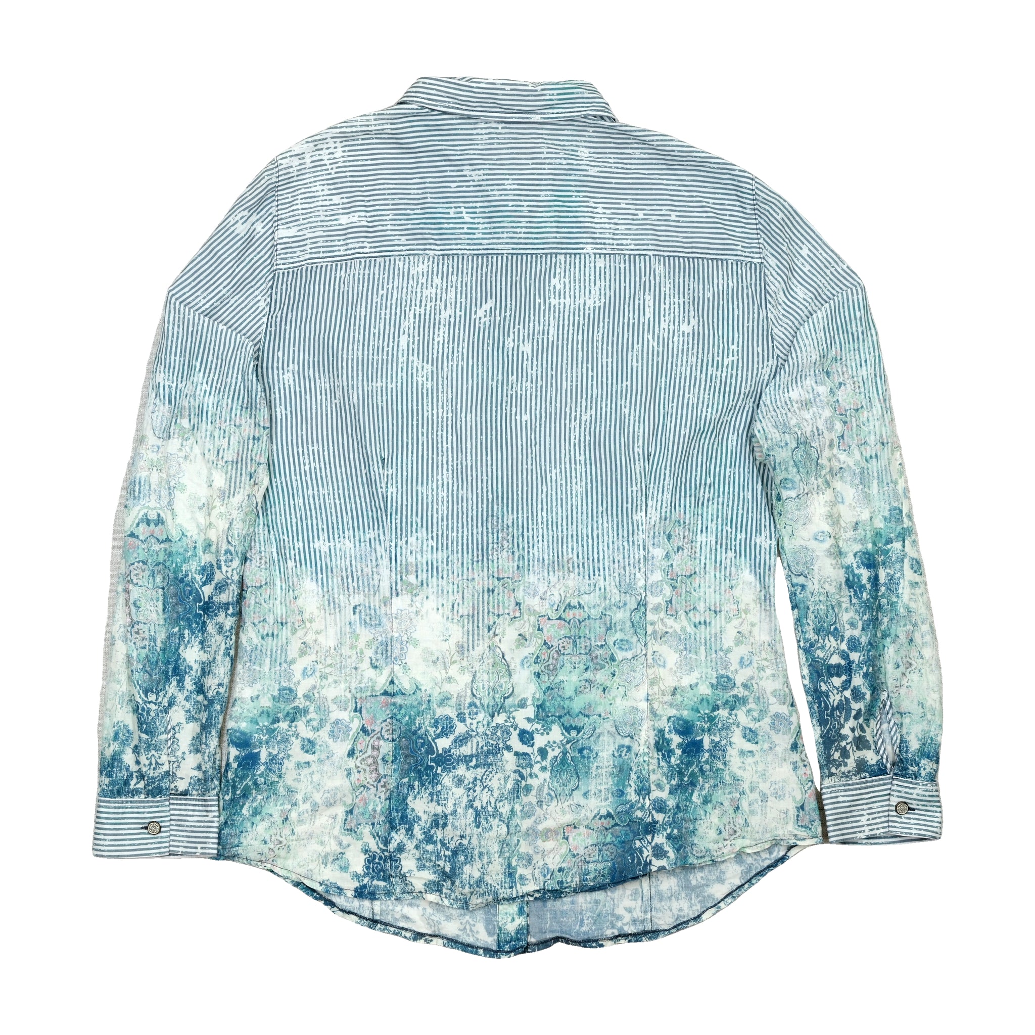 BIBA Blue Striped & Floral Print Button-Up Shirt
