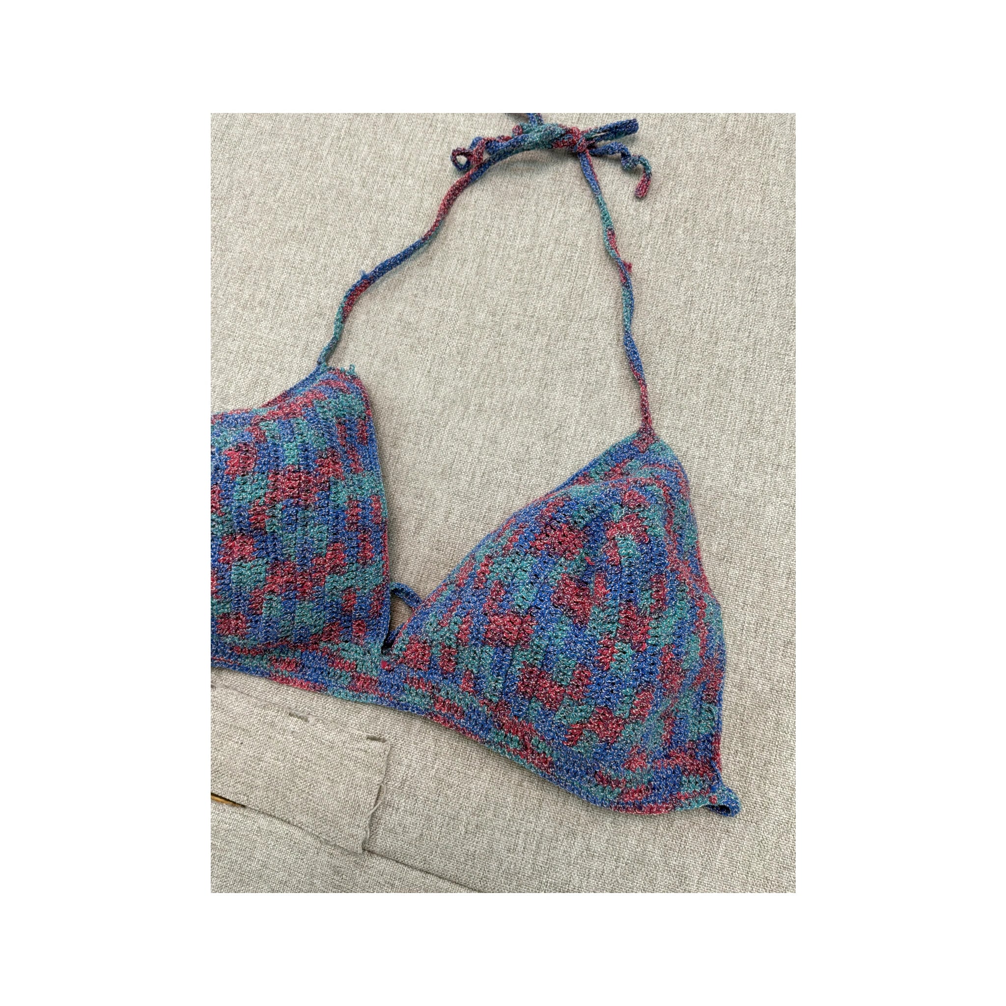 Textured Knit Halter Triangle Tank Top