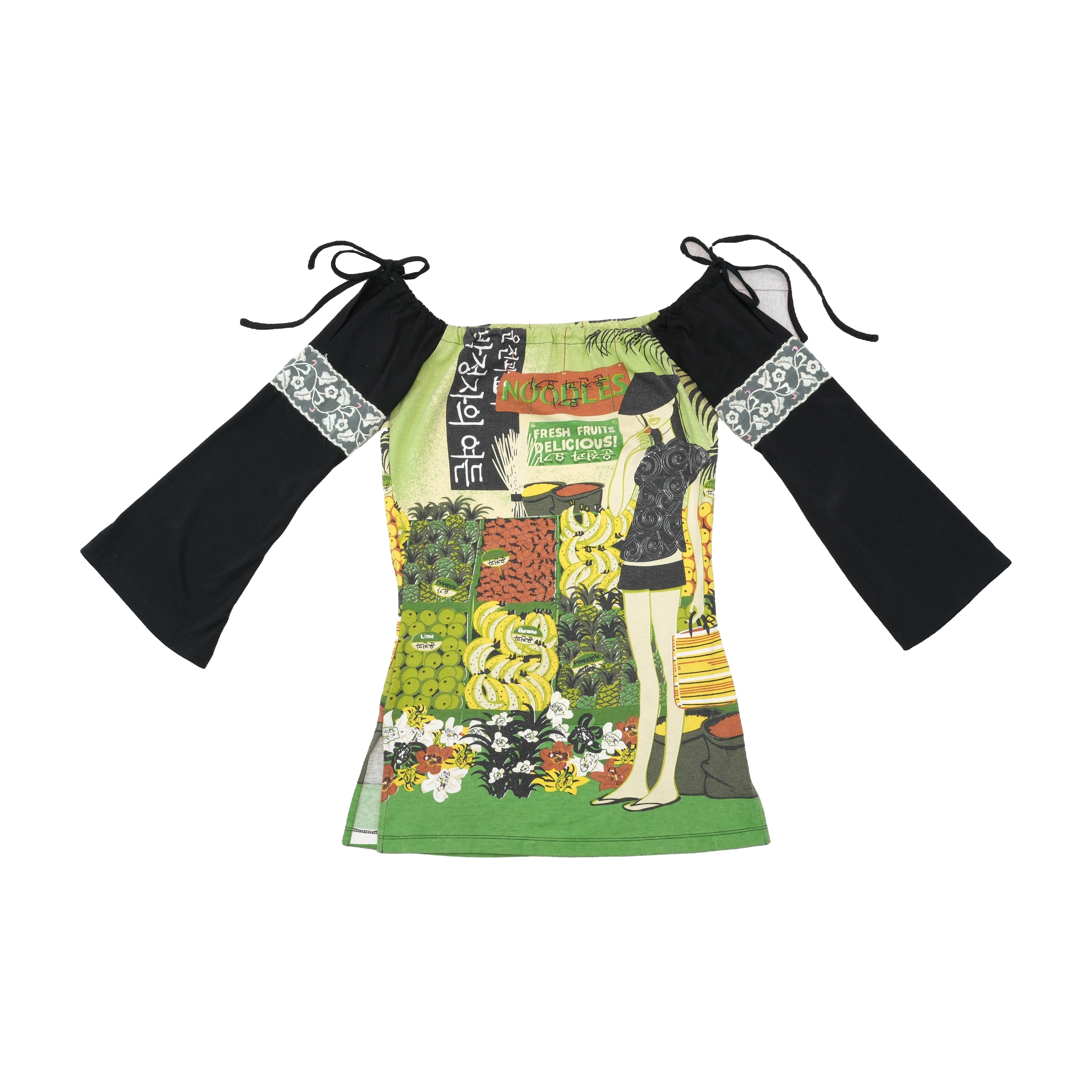 Custo Barcelona Graphic Market Print Bell Sleeve Blouse