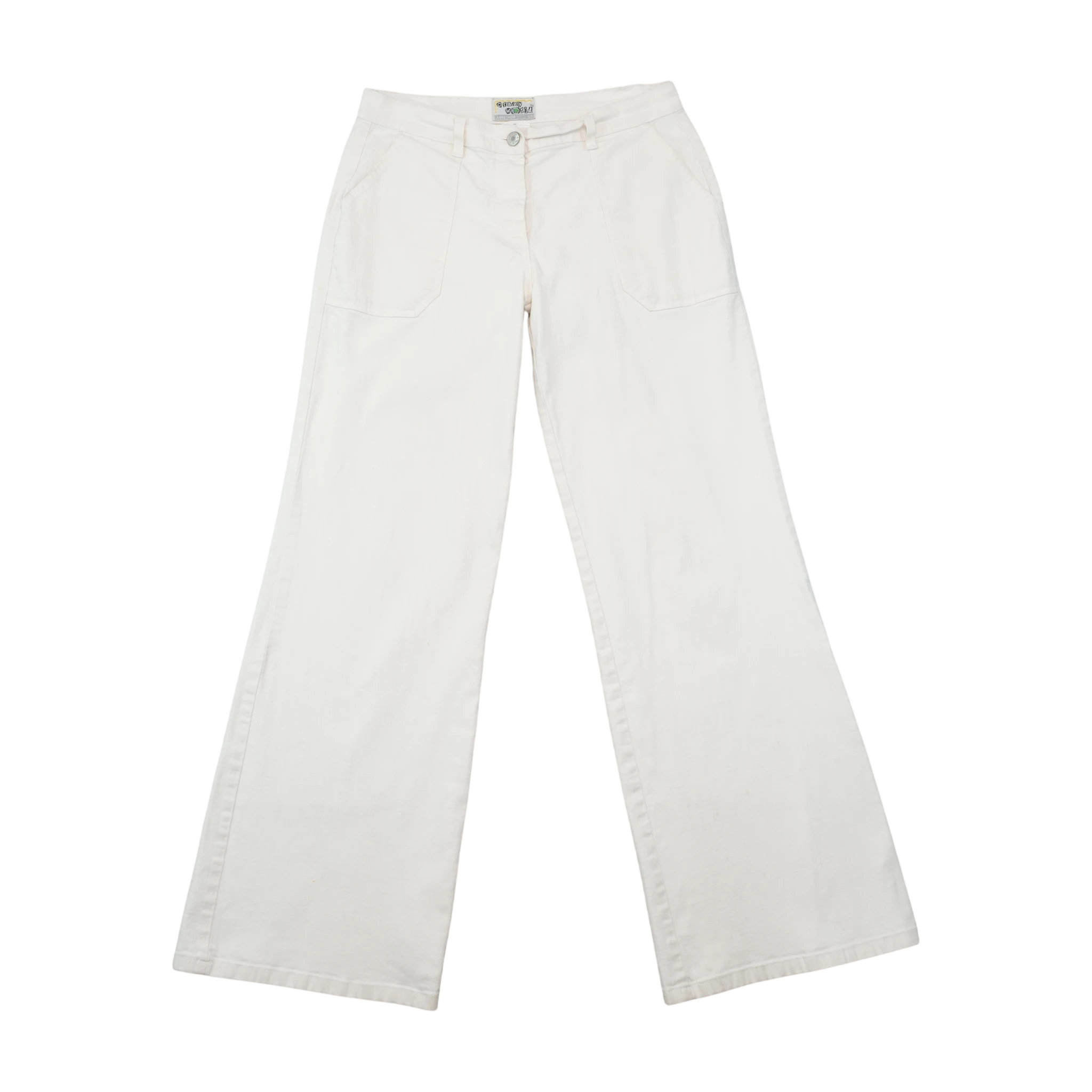 Crazy World by Biolife Vintage White Cotton Wide Leg Utility Pants