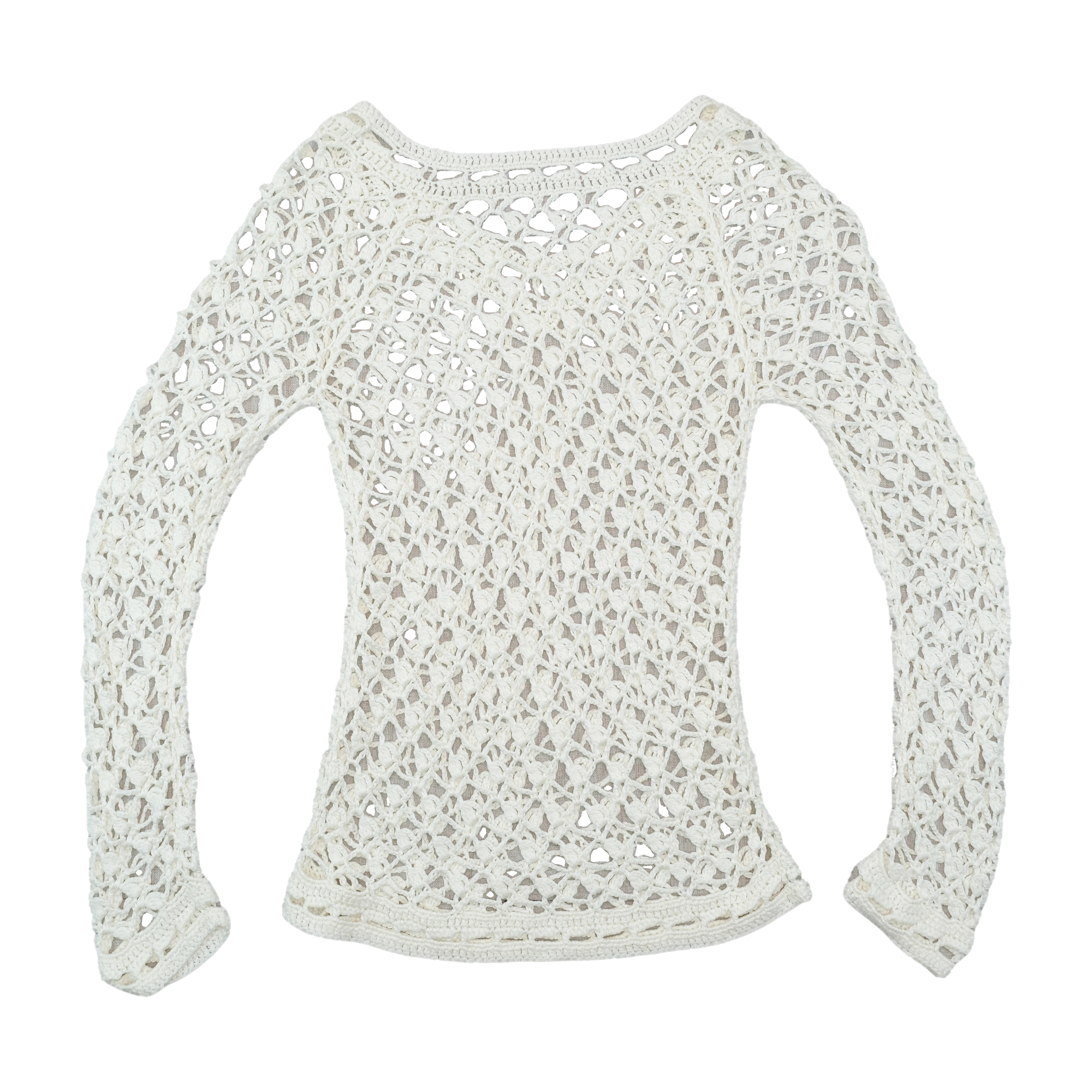 Open Knit Crochet V-Neck Sweater