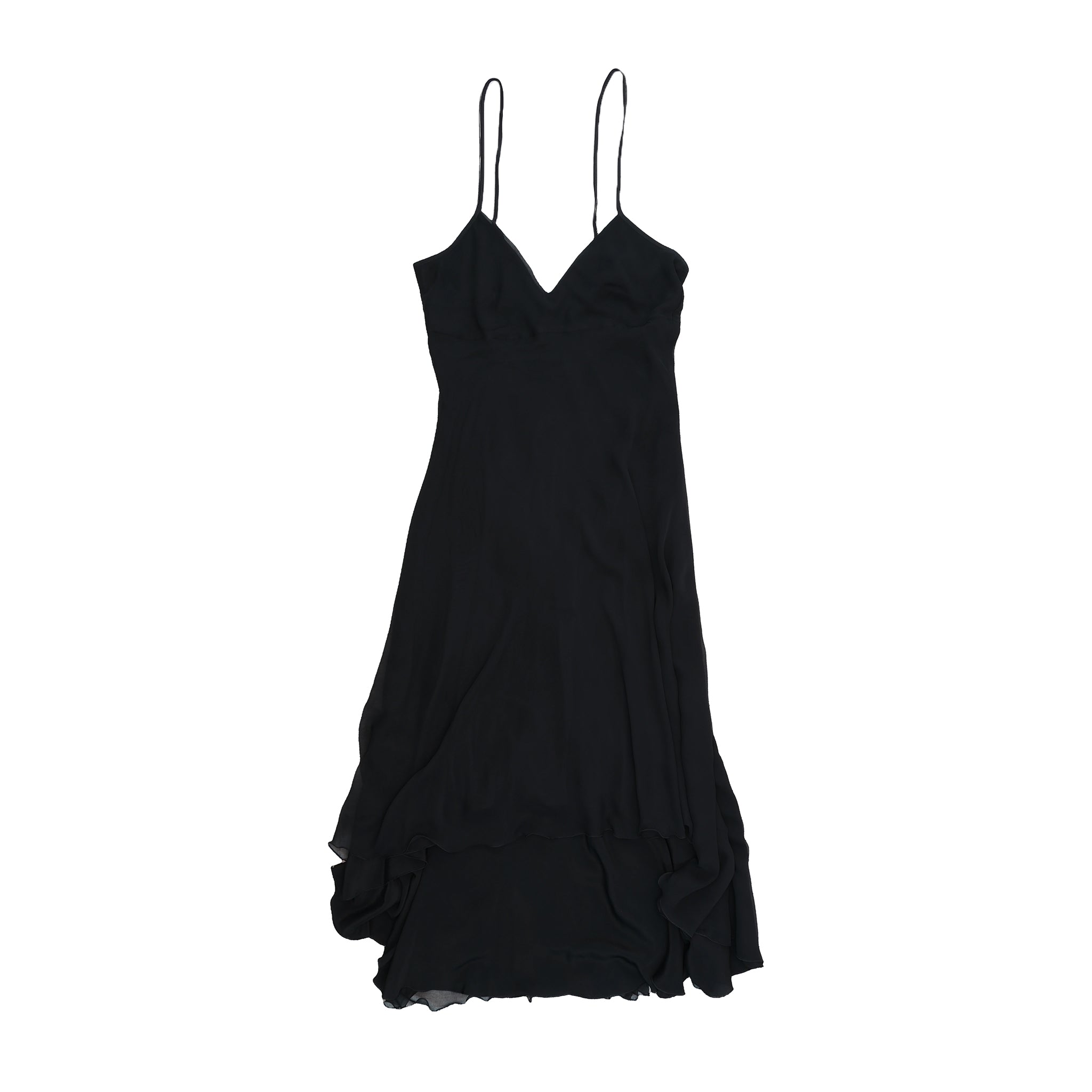 Asymmetrical Ruffled Layered Chiffon Spaghetti Strap Dress