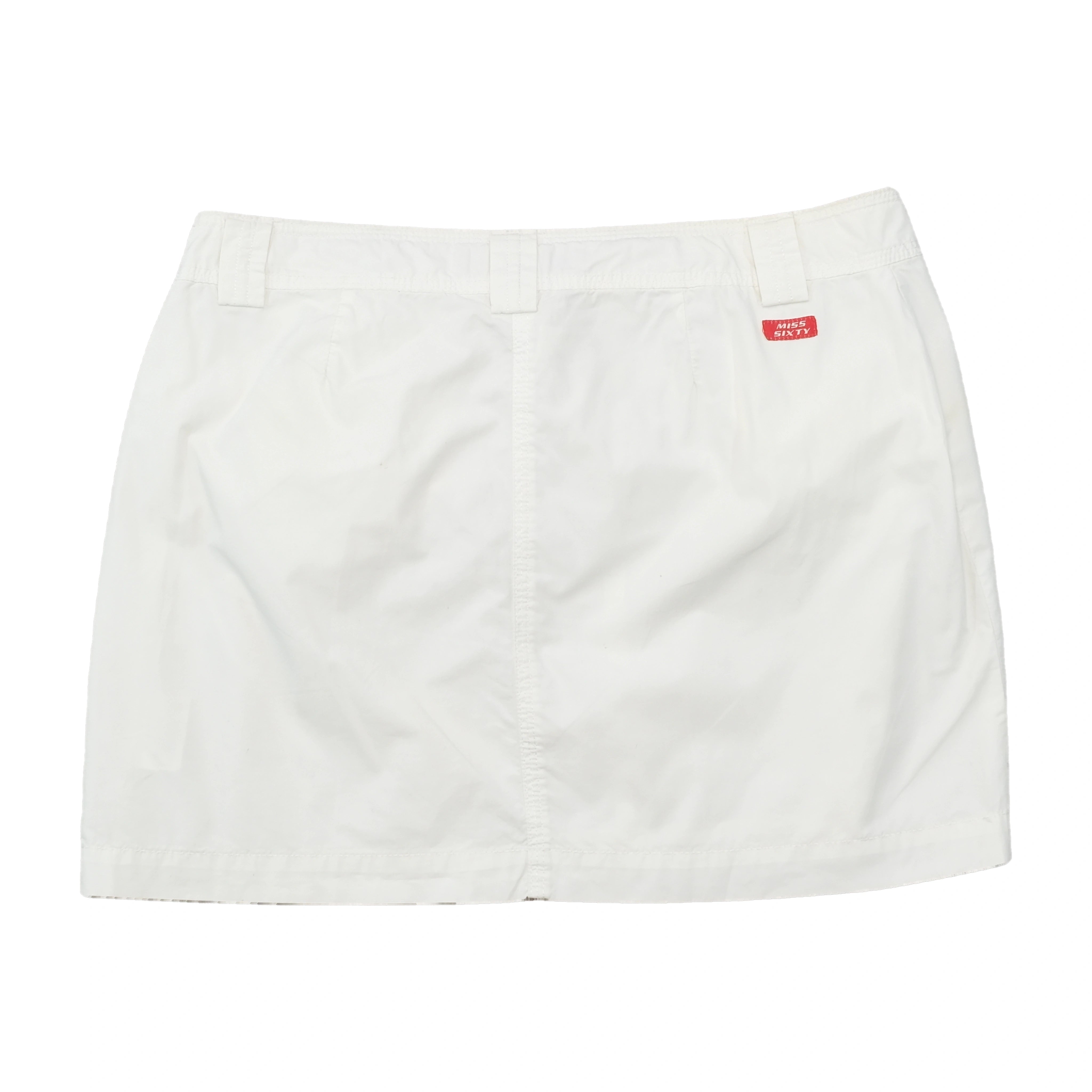Miss Sixty White Cotton Zip Front Mini Skirt with Drawstring Cutout Pockets