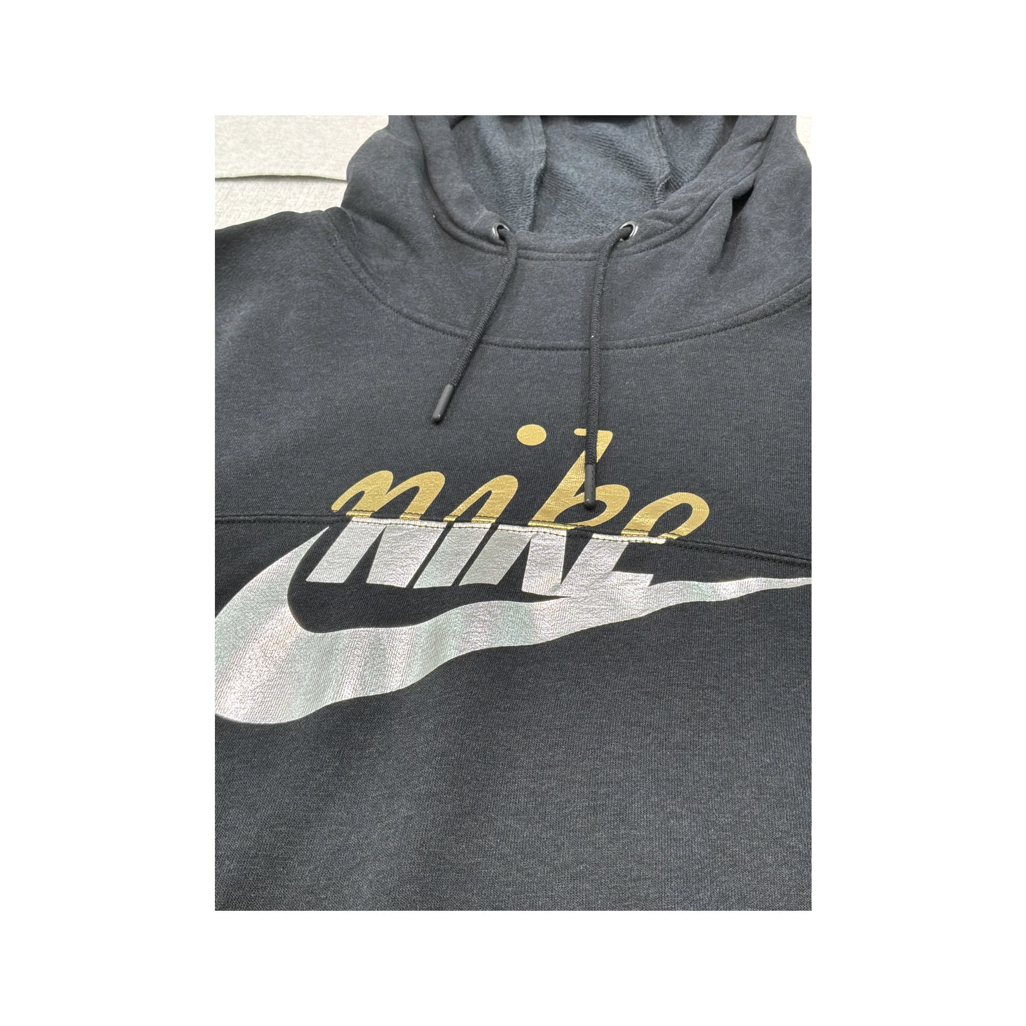 Nike Metallic Logo Cropped Cotton Blend Hoodie Sweater