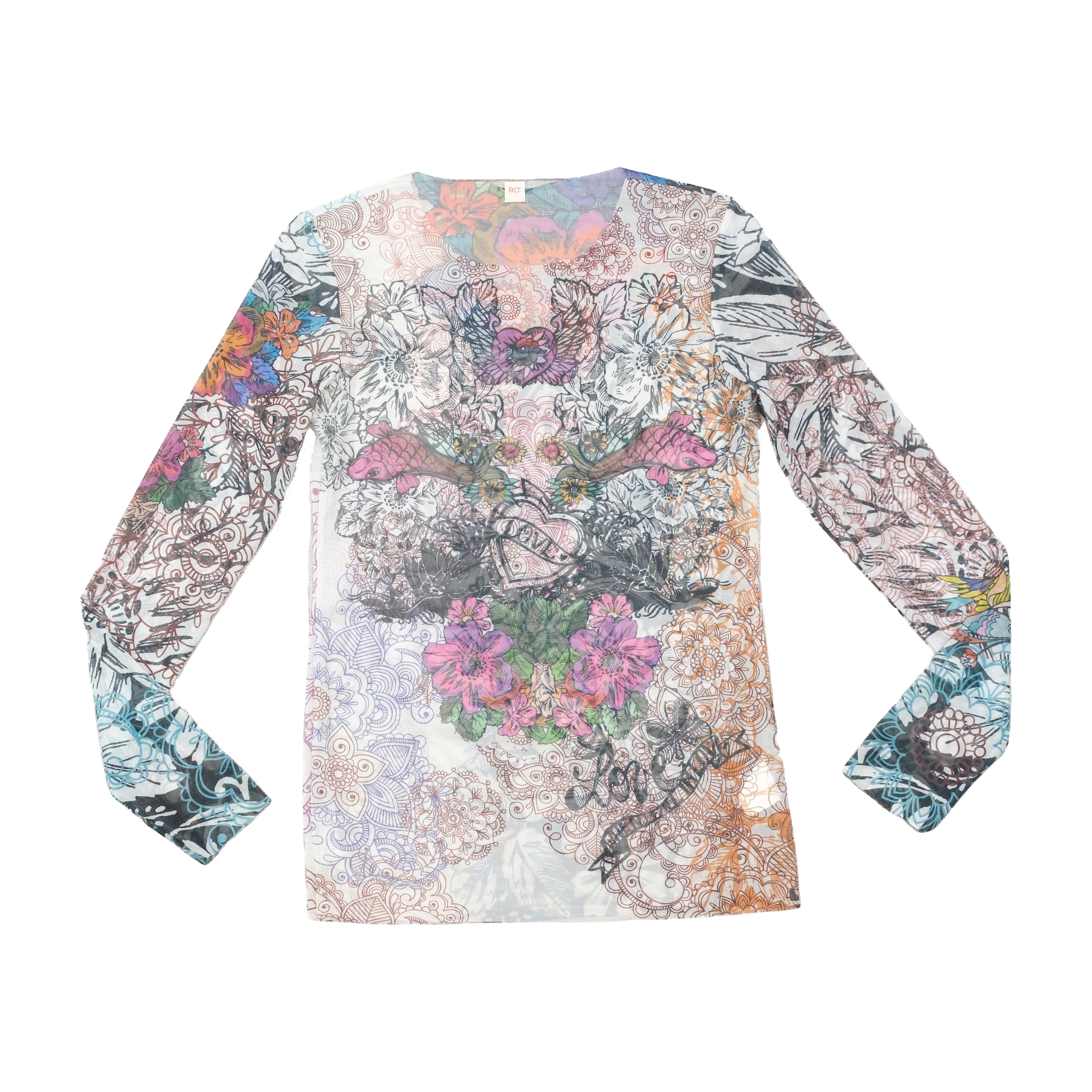 RO Floral Tattoo Print Mesh Blouse (Repriced)