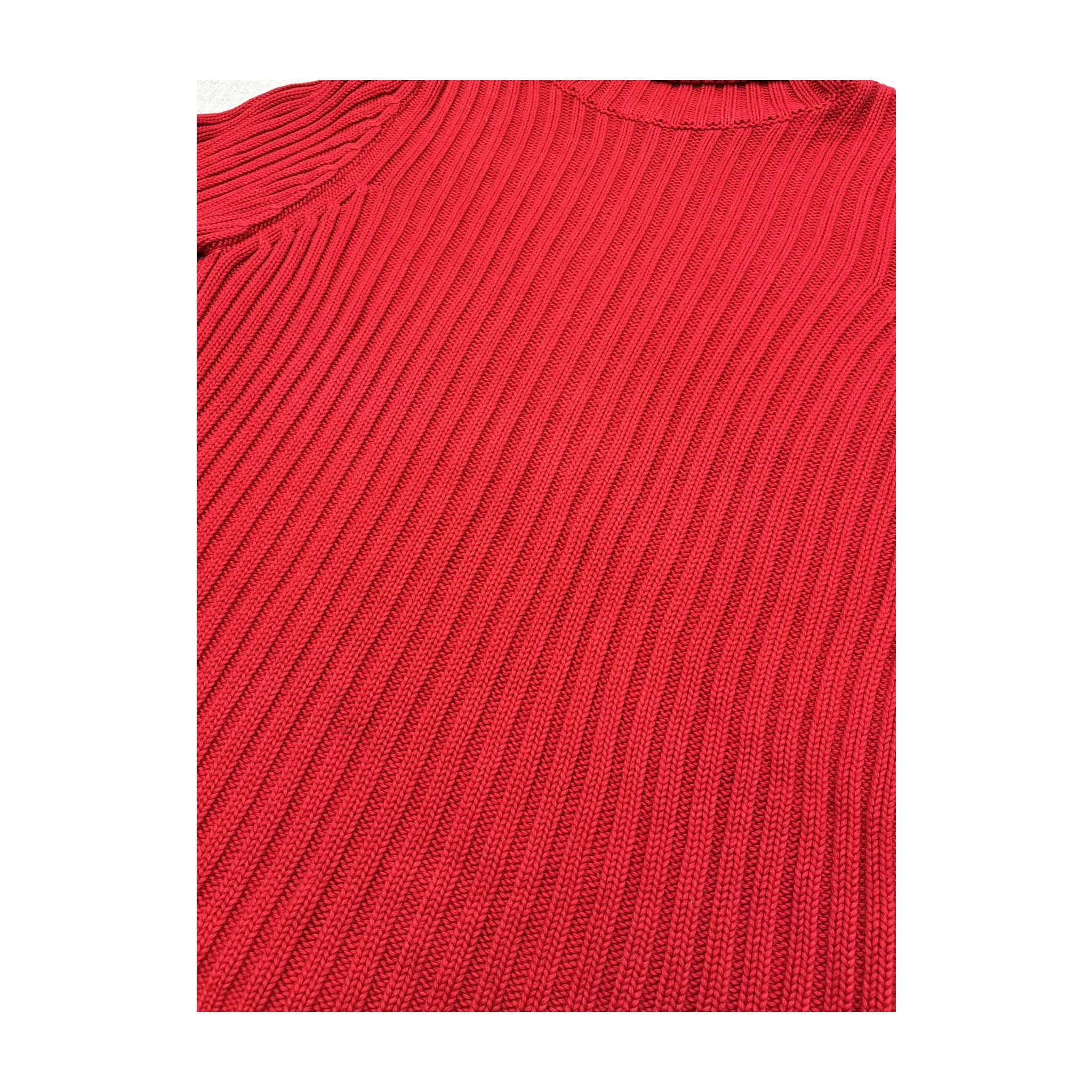 Red Ribbed Turtleneck Sweater with Raglan Sleeves