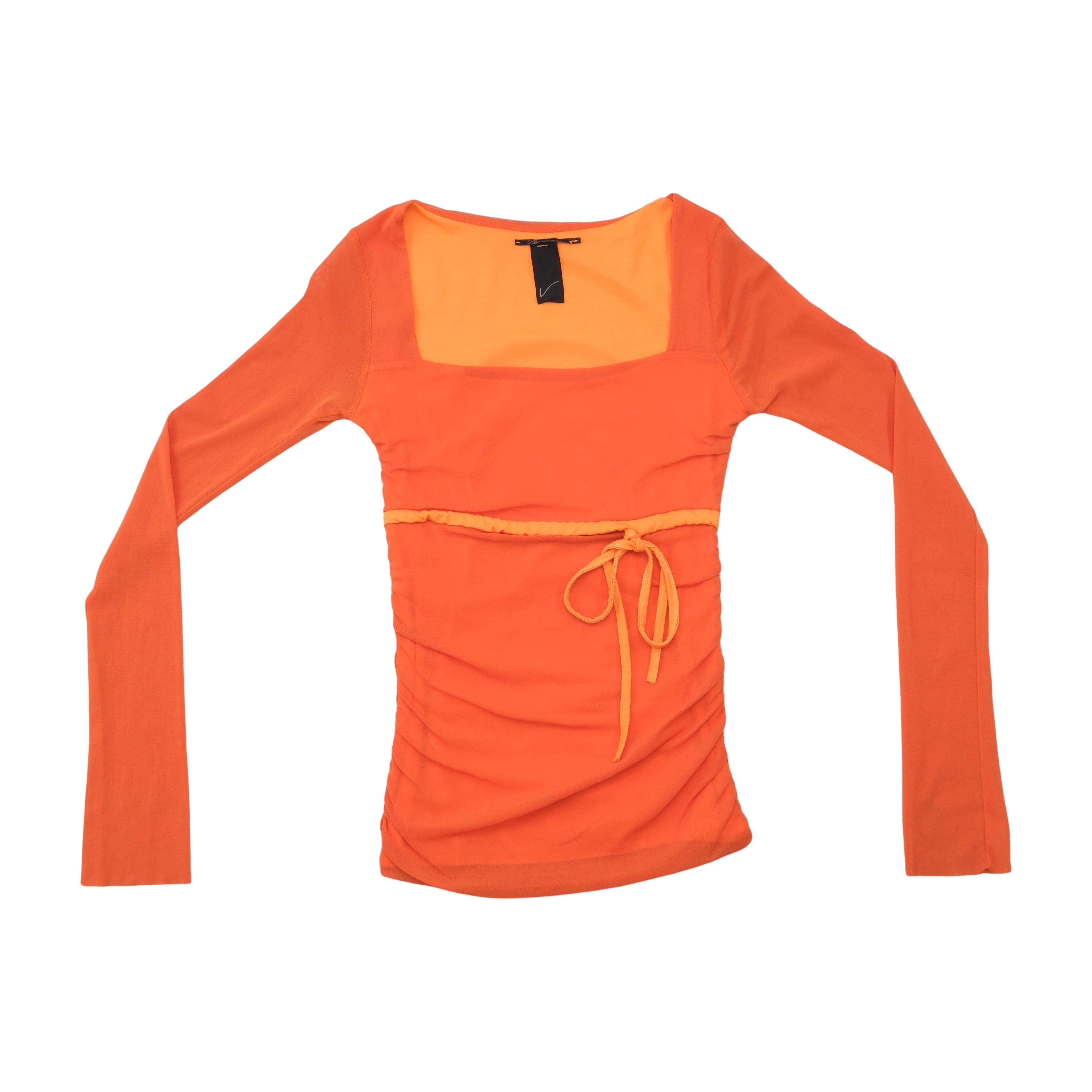 Square Neck Ruched Tie Front Blouse