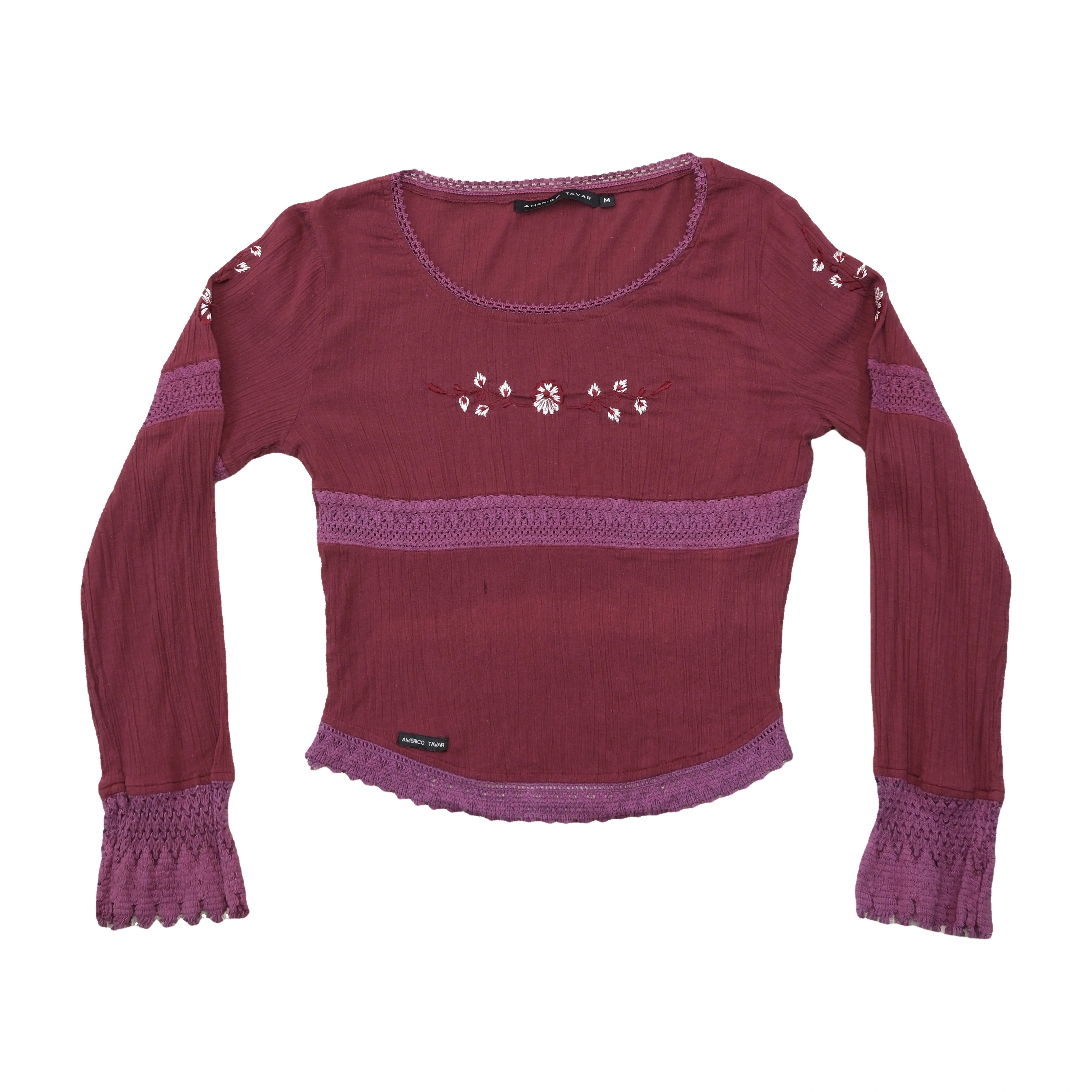 Americo Tavar Embroidered Crochet Trim Blouse
